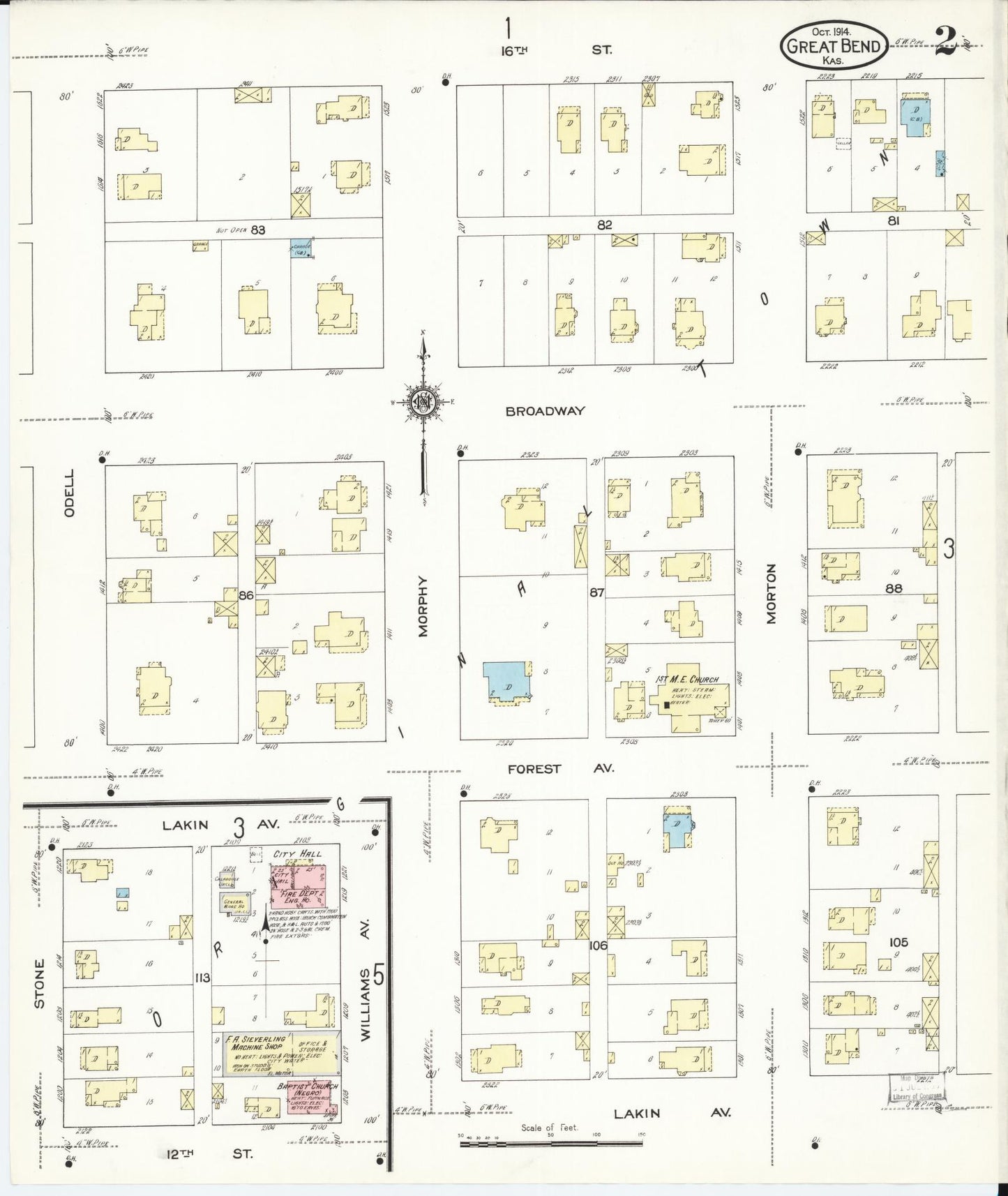 Sanborn Fire Insurance Map from Great Bend, Barton County, Kansas (1914), Sheet #0002 - Historic Sanborn Fire Insurance Map Print, vintage old map wall art, antique decor, genealogy gift, Kansas Kansas map