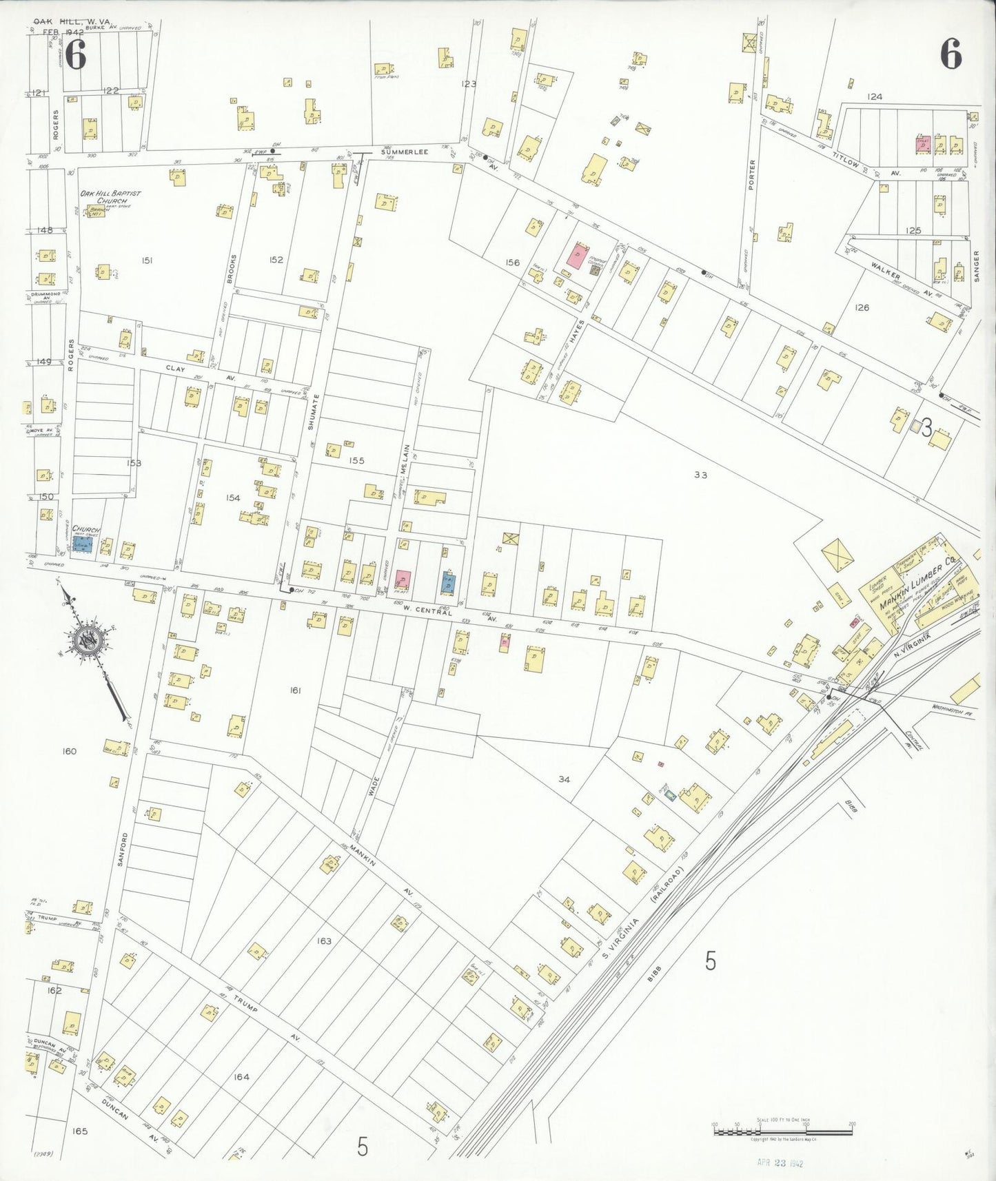 Sanborn Fire Insurance Map from Oak Hill, Fayette County, West Virginia (1942), Sheet #0006 - Complete Map Set gallery image, historic Sanborn map, vintage wall art, West Virginia West Virginia
