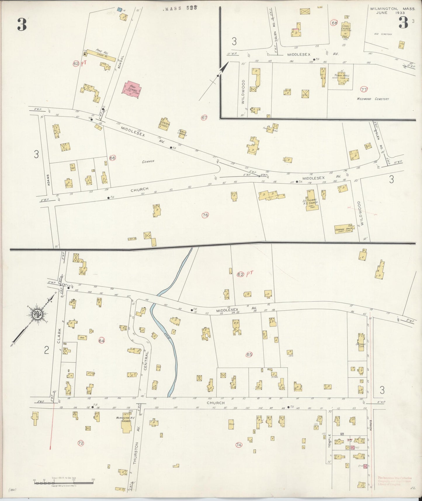 Sanborn Fire Insurance Map from Wilmington, Middlesex County, Massachusetts (1933), Sheet #0003 - Complete Map Set gallery image, historic Sanborn map, vintage wall art, Massachusetts Massachusetts