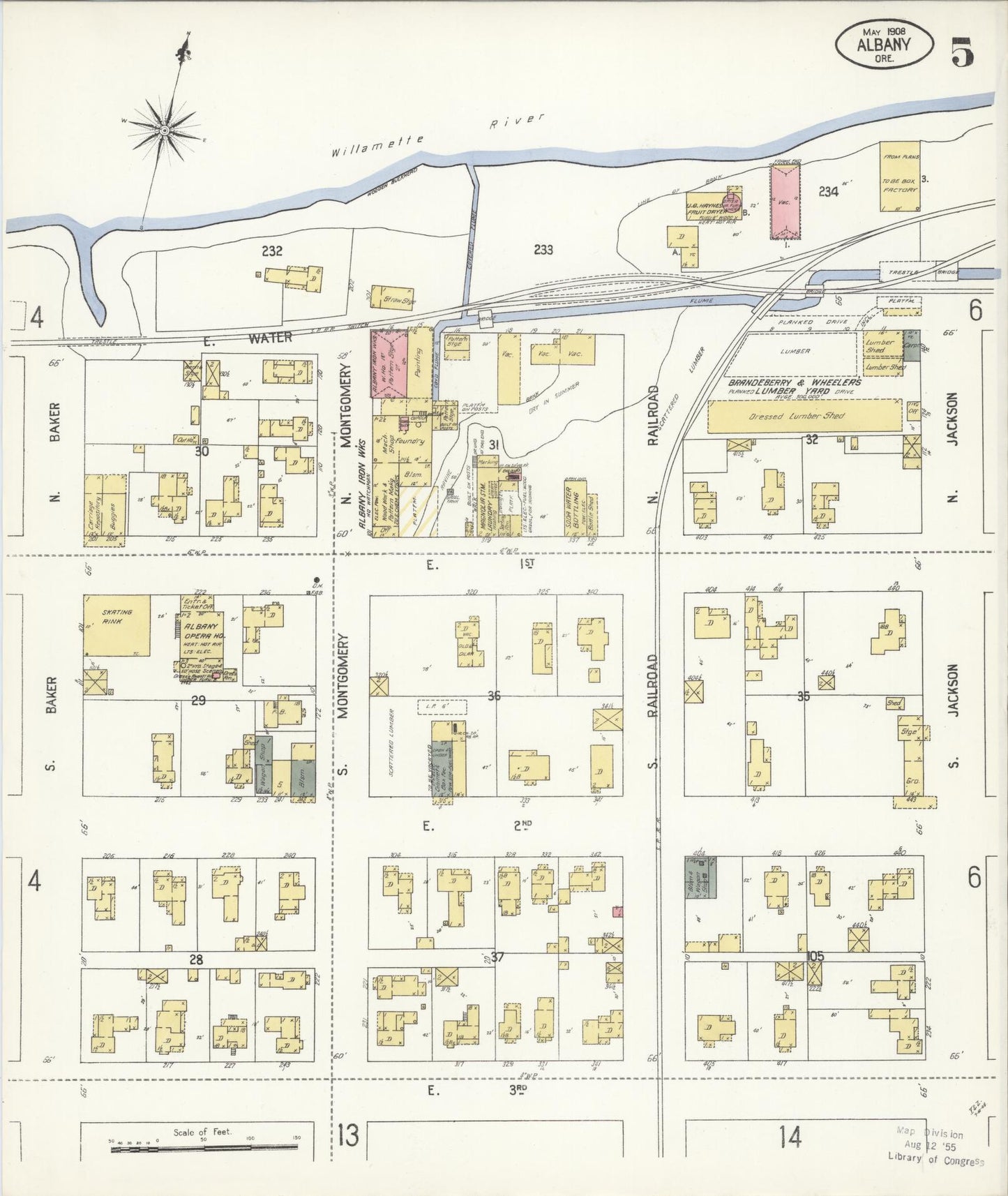 Sanborn Fire Insurance Map from Albany, Linn County, Oregon (1908), Sheet #0005 - Historic Sanborn Fire Insurance Map Print, vintage old map wall art, antique decor, genealogy gift, Oregon Oregon map