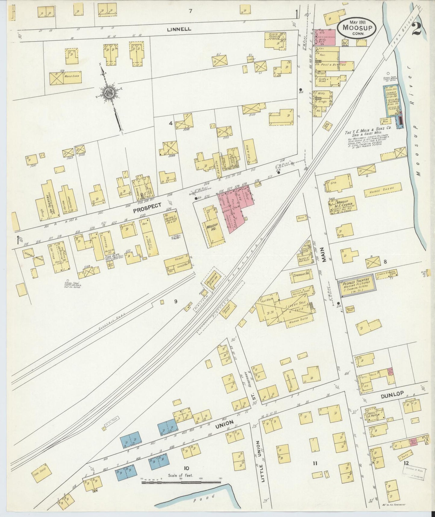 Sanborn Fire Insurance Map from Moosup, Windham County, Connecticut (1911), Sheet #0002 - Complete Map Set gallery image, historic Sanborn map, vintage wall art, Connecticut Connecticut