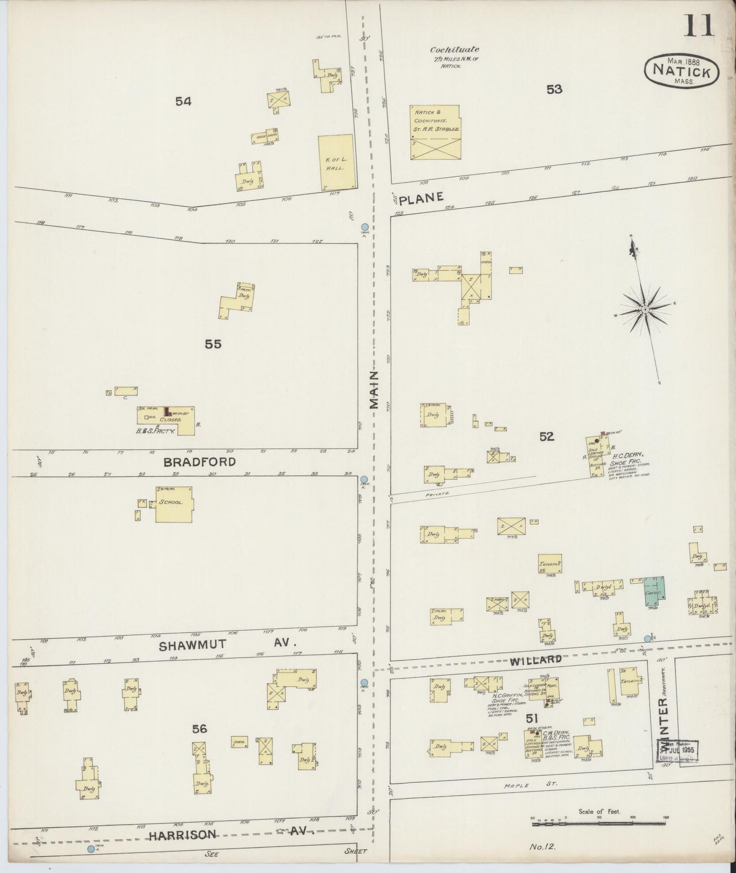 Sanborn Fire Insurance Map from Natick, Middlesex County, Massachusetts (1888), Sheet #0011 - Historic Sanborn Fire Insurance Map Print, vintage old map wall art, antique decor, genealogy gift, Massachusetts Massachusetts map