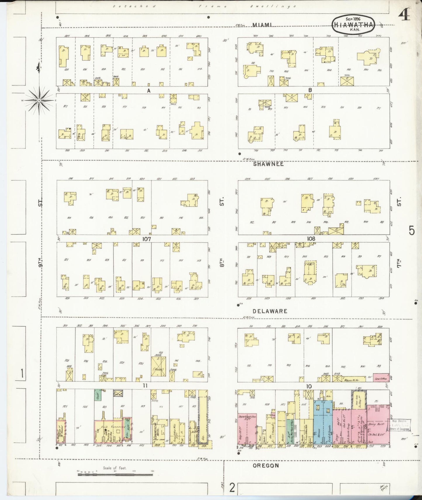 Sanborn Fire Insurance Map from Hiawatha, Brown County, Kansas (1896), Sheet #0004 - Historic Sanborn Fire Insurance Map Print, vintage old map wall art, antique decor, genealogy gift, Kansas Kansas map