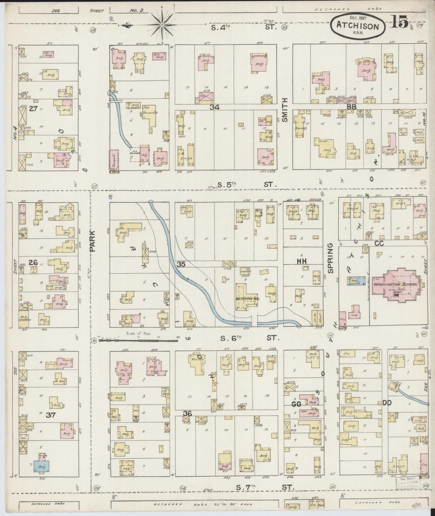 Sanborn Fire Insurance Map from Atchison, Atchison County, Kansas (1887), Sheet #0015 - Historic Sanborn Fire Insurance Map Print, vintage old map wall art, antique decor, genealogy gift, Kansas Kansas map