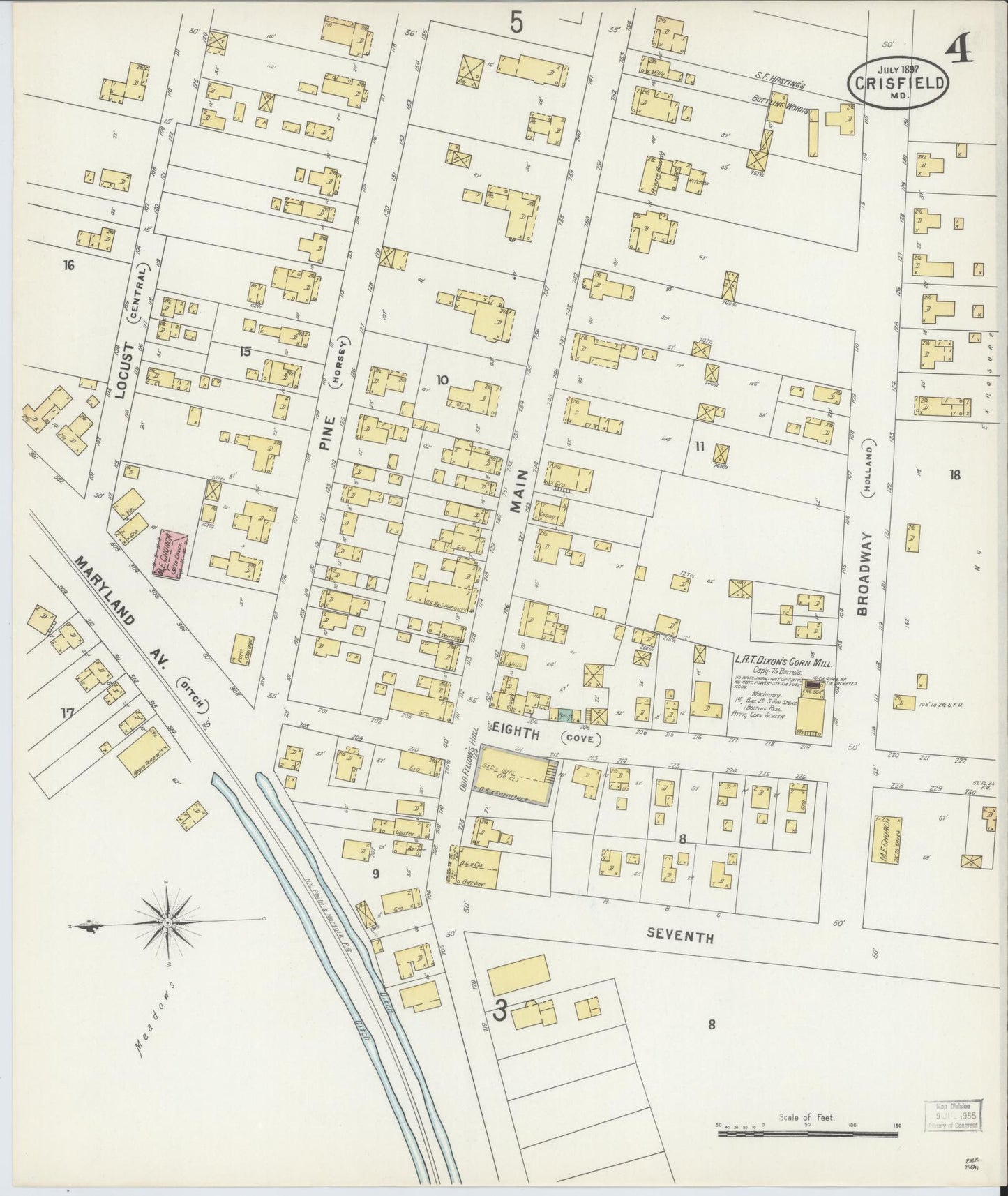 Sanborn Fire Insurance Map from Crisfield, Somerset County, Maryland (1897), Sheet #0004 - Historic Sanborn Fire Insurance Map Print, vintage old map wall art, antique decor, genealogy gift, Maryland Maryland map