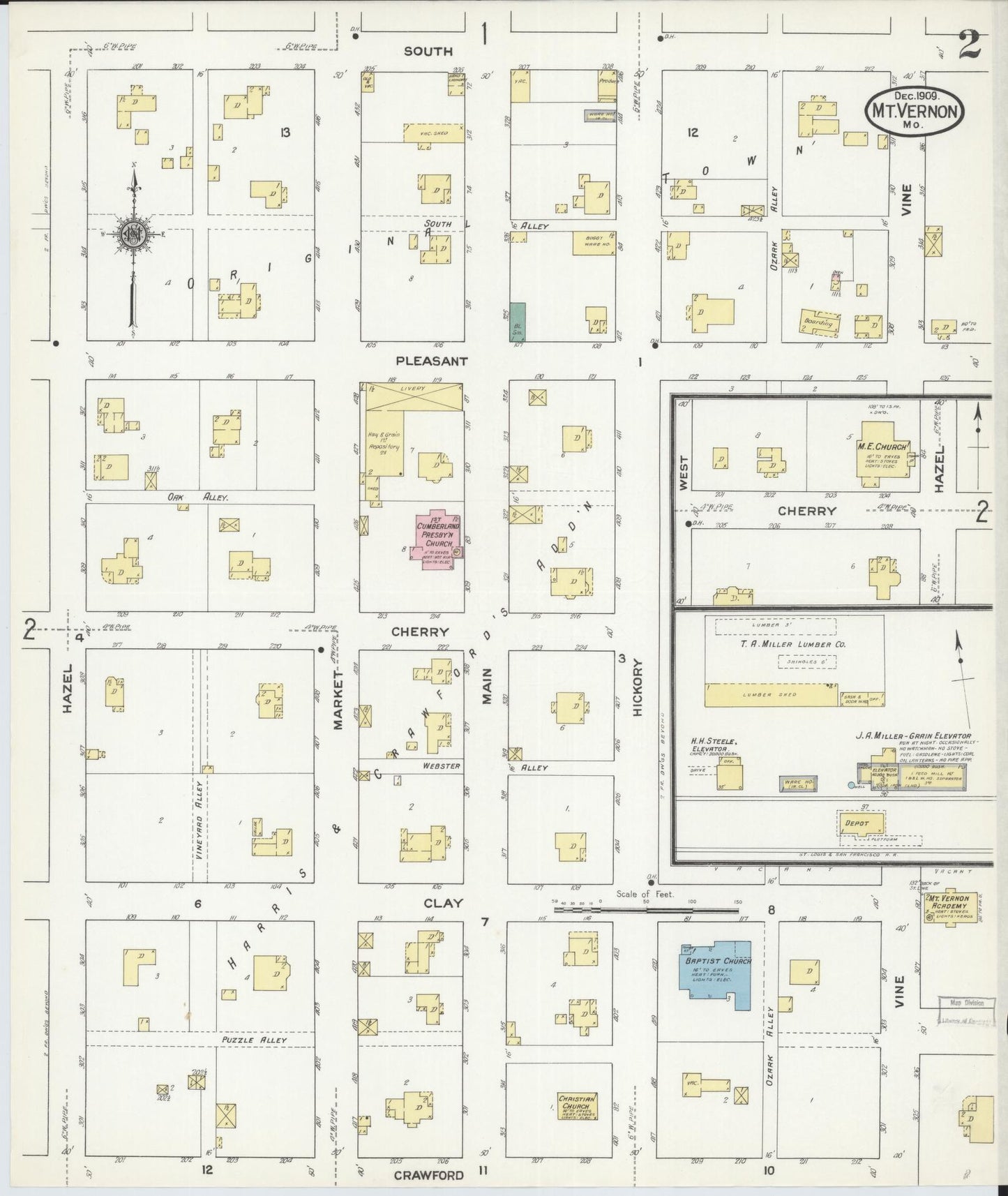 Sanborn Fire Insurance Map from Mount Vernon, Lawrence County, Missouri (1909), Sheet #0002 - Historic Sanborn Fire Insurance Map Print, vintage old map wall art, antique decor, genealogy gift, Missouri Missouri map