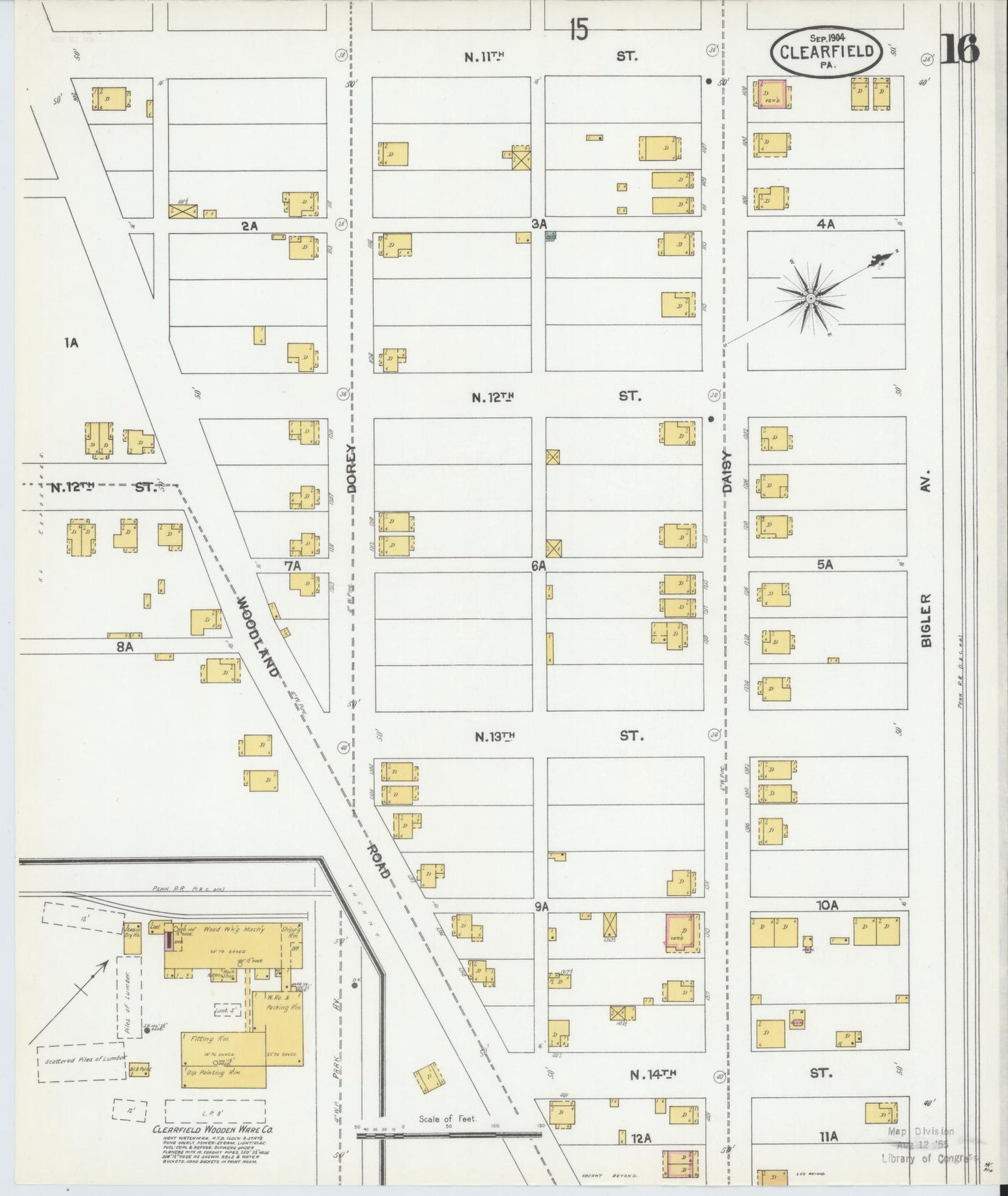 Sanborn Fire Insurance Map from Clearfield, Clearfield County, Pennsylvania (1904), Sheet #0016 - Historic Sanborn Fire Insurance Map Print, vintage old map wall art, antique decor, genealogy gift, Pennsylvania Pennsylvania map