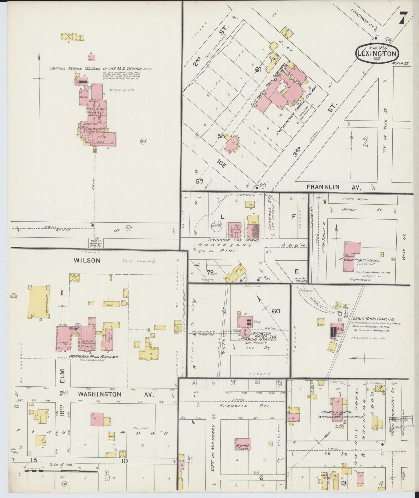 Sanborn Fire Insurance Map from Lexington, Lafayette County, Missouri (1894), Sheet #0007 - Complete Map Set gallery image, historic Sanborn map, vintage wall art, Missouri Missouri