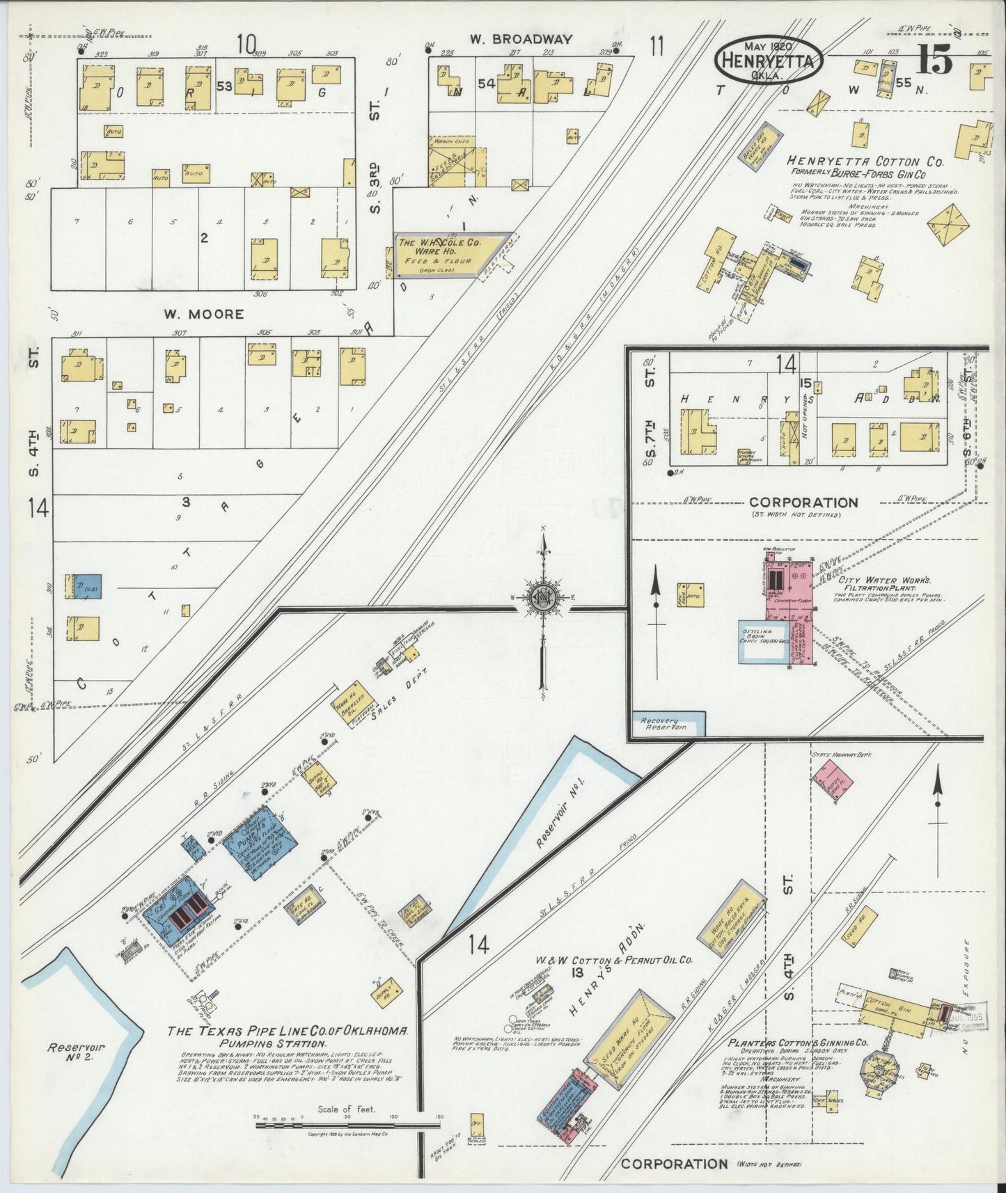 Sanborn Fire Insurance Map from Henryetta, Okmulgee County, Oklahoma (1920), Sheet #0015 - Historic Sanborn Fire Insurance Map Print, vintage old map wall art, antique decor, genealogy gift, Oklahoma Oklahoma map