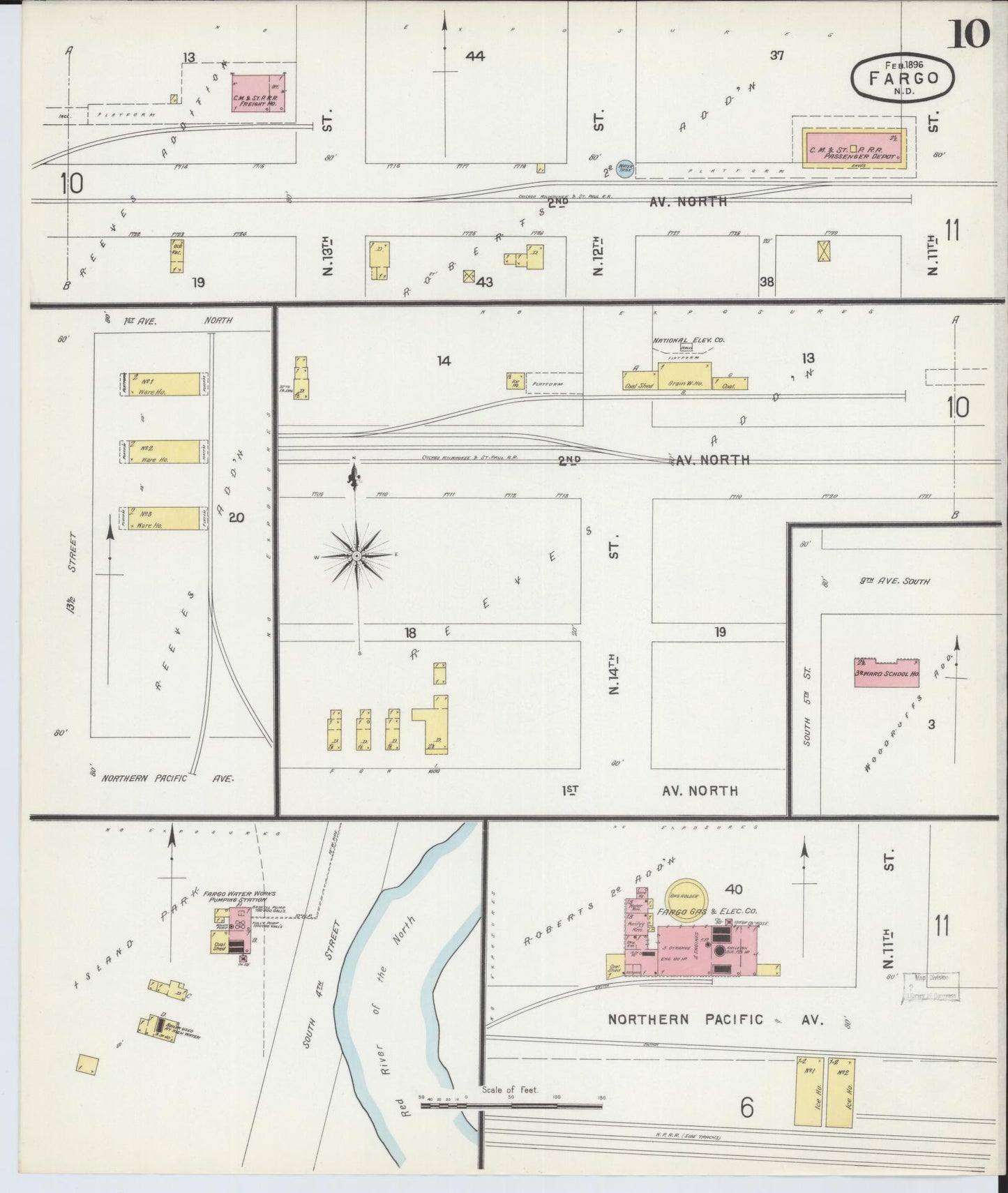 Sanborn Fire Insurance Map from Fargo, Cass County, North Dakota (1896), Sheet #0010 - Historic Sanborn Fire Insurance Map Print, vintage old map wall art, antique decor, genealogy gift, North Dakota North Dakota map