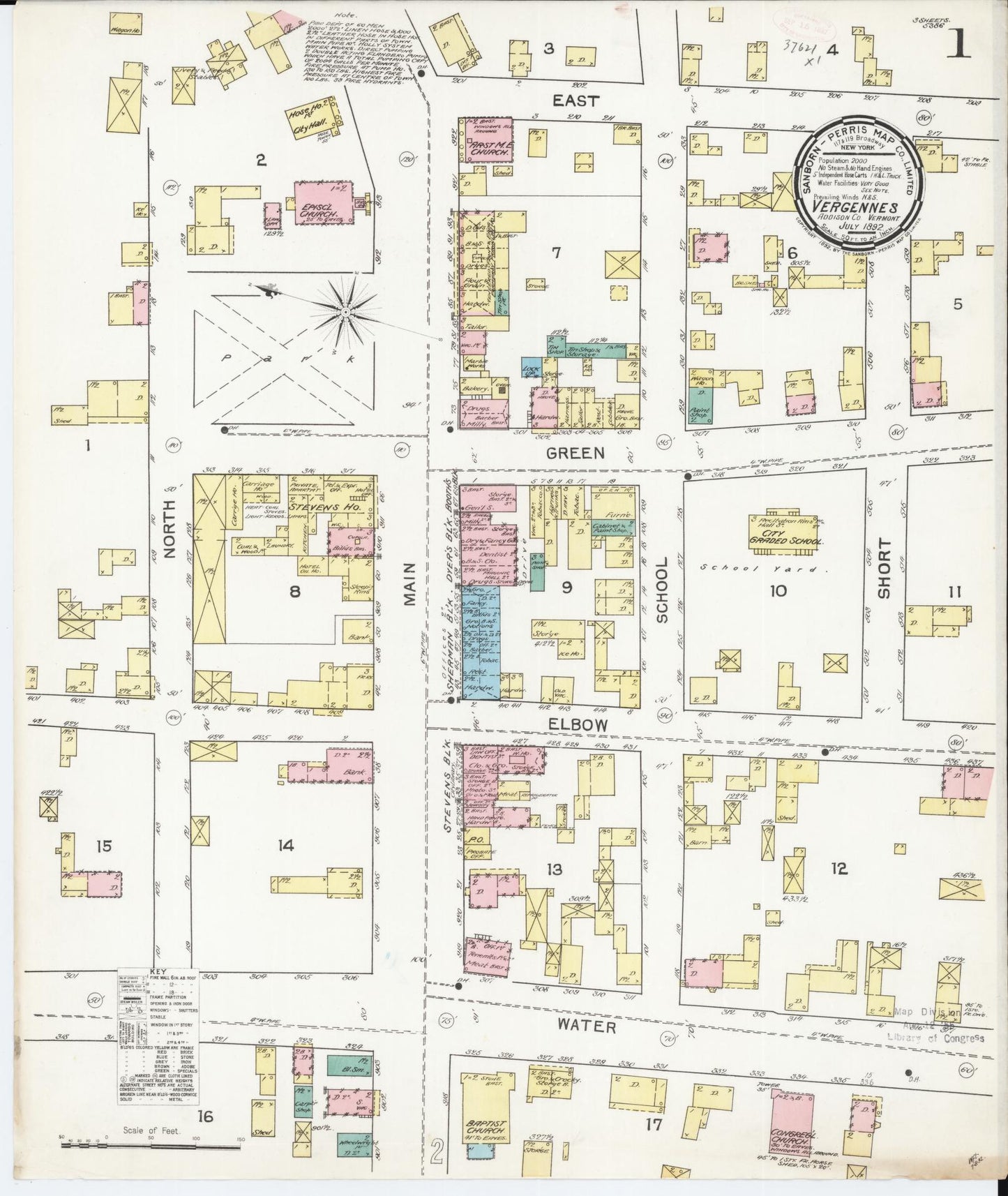 Sanborn Fire Insurance Map from Vergennes, Addison County, Vermont. (1892) – Historic Sanborn Fire Insurance Map Print