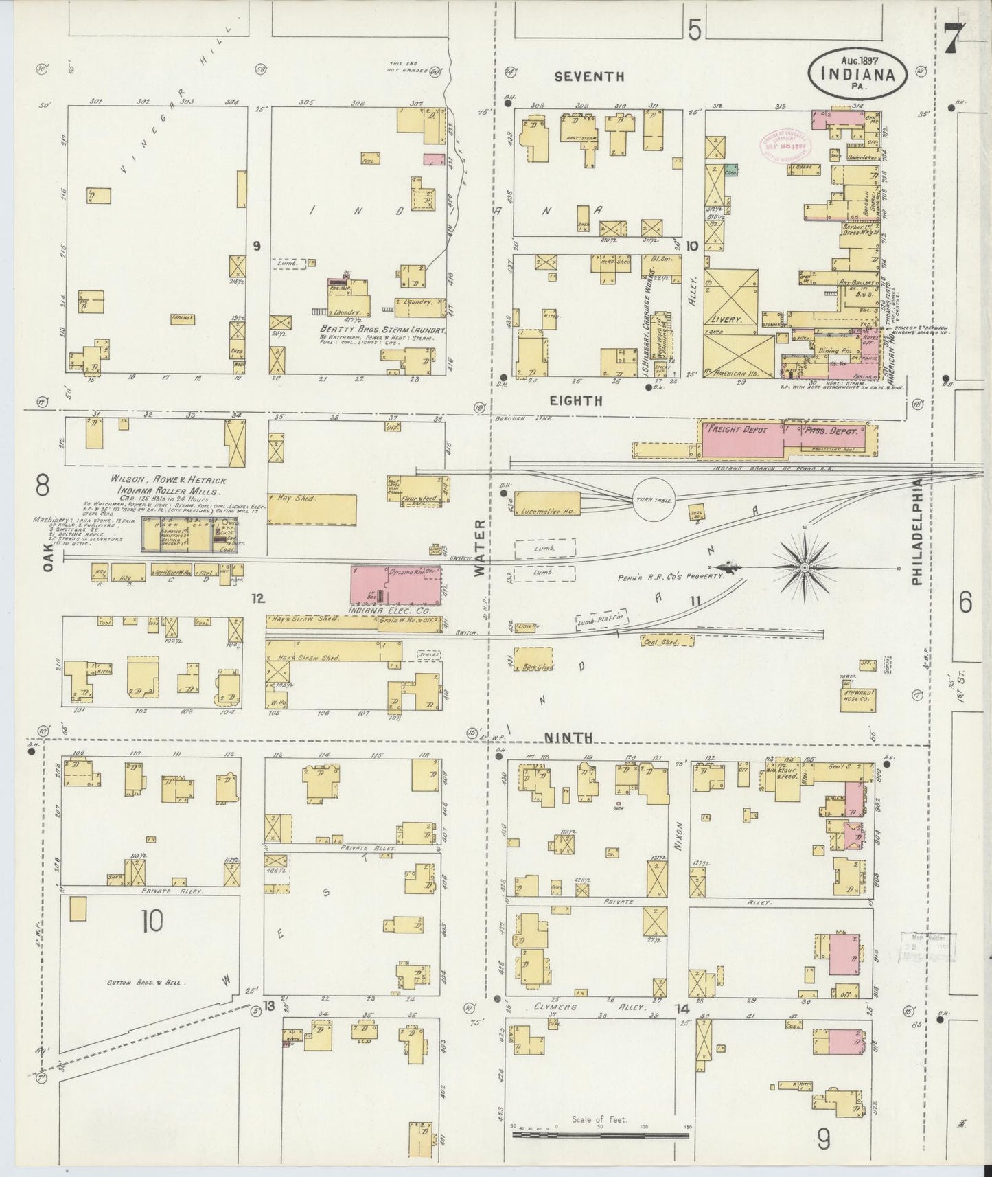 Sanborn Fire Insurance Map from Indiana, Indiana County, Pennsylvania (1888), Sheet #0007 - Historic Sanborn Fire Insurance Map Print, vintage old map wall art, antique decor, genealogy gift, Sanborn Fire Insurance Map from Indiana Indiana map