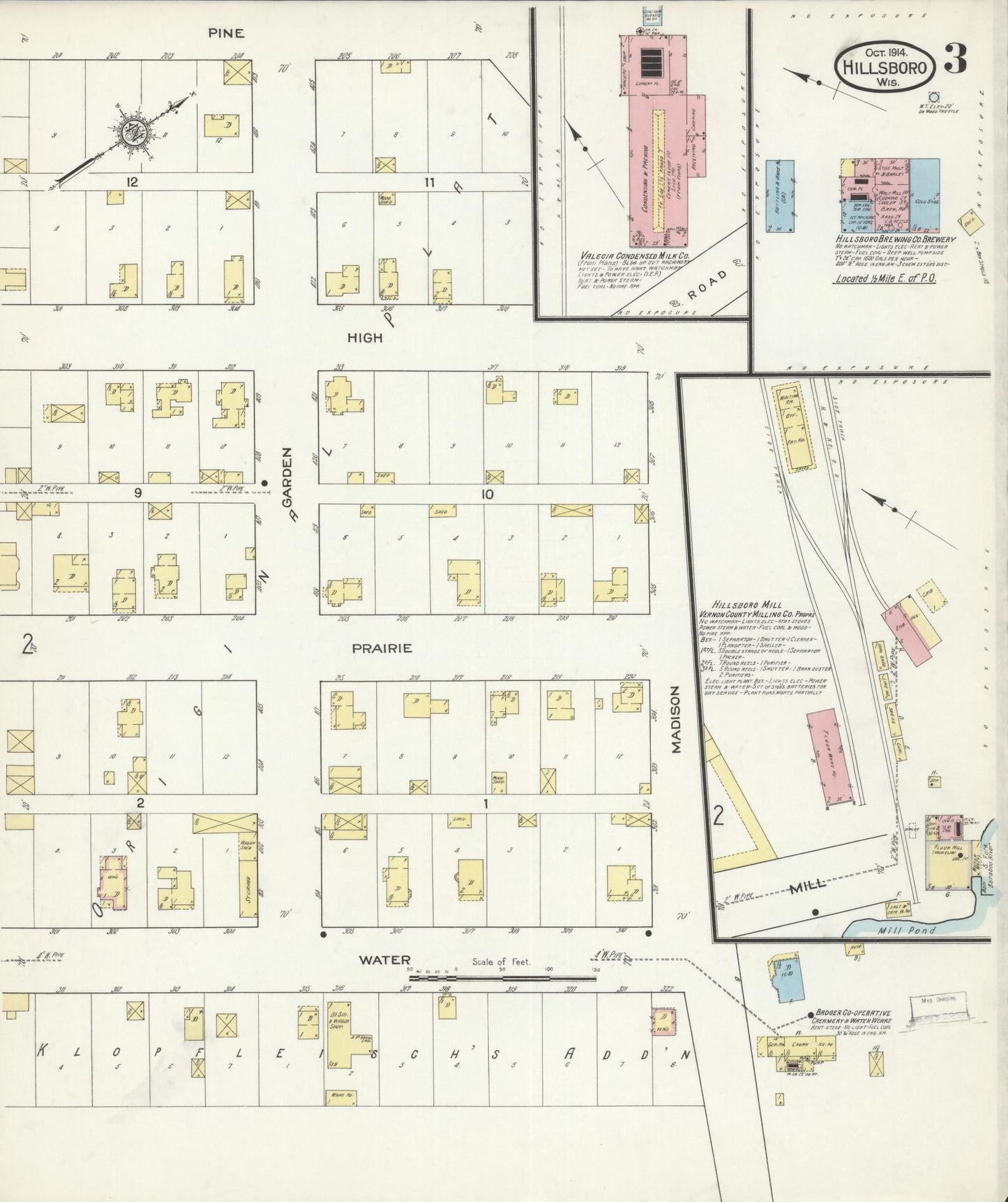 Sanborn Fire Insurance Map from Hillsboro, Vernon County, Wisconsin (1914), Sheet #0003 - Historic Sanborn Fire Insurance Map Print, vintage old map wall art, antique decor, genealogy gift, Wisconsin Wisconsin map