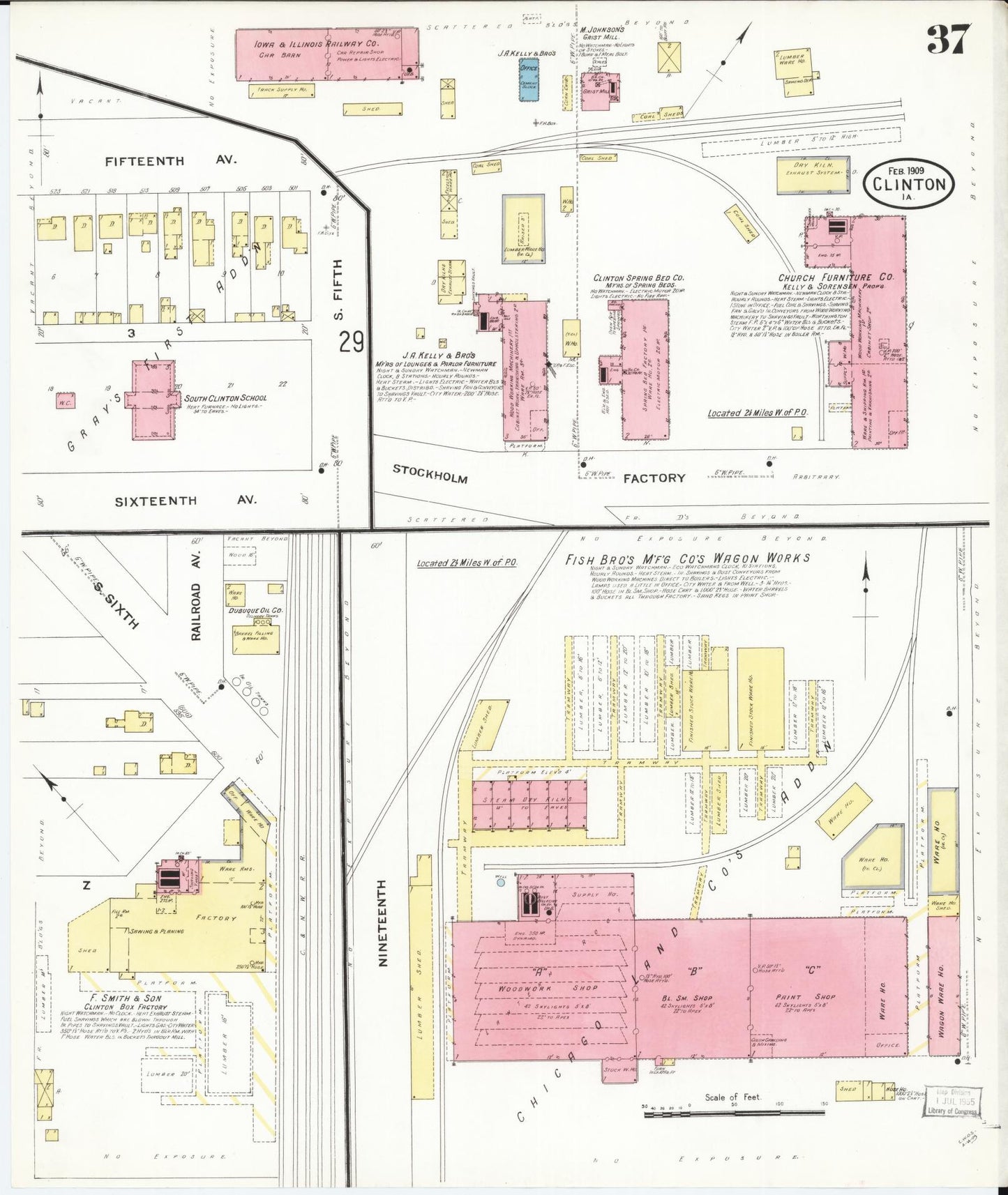 Sanborn Fire Insurance Map from Clinton, Clinton County, Iowa (1909), Sheet #0037 - Historic Sanborn Fire Insurance Map Print, vintage old map wall art