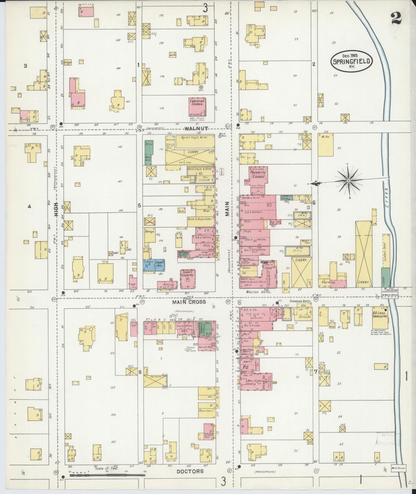 Sanborn Fire Insurance Map from Springfield, Washington County, Kentucky (1903), Sheet #0002 - Historic Sanborn Fire Insurance Map Print, vintage old map wall art, antique decor, genealogy gift, Kentucky Kentucky map