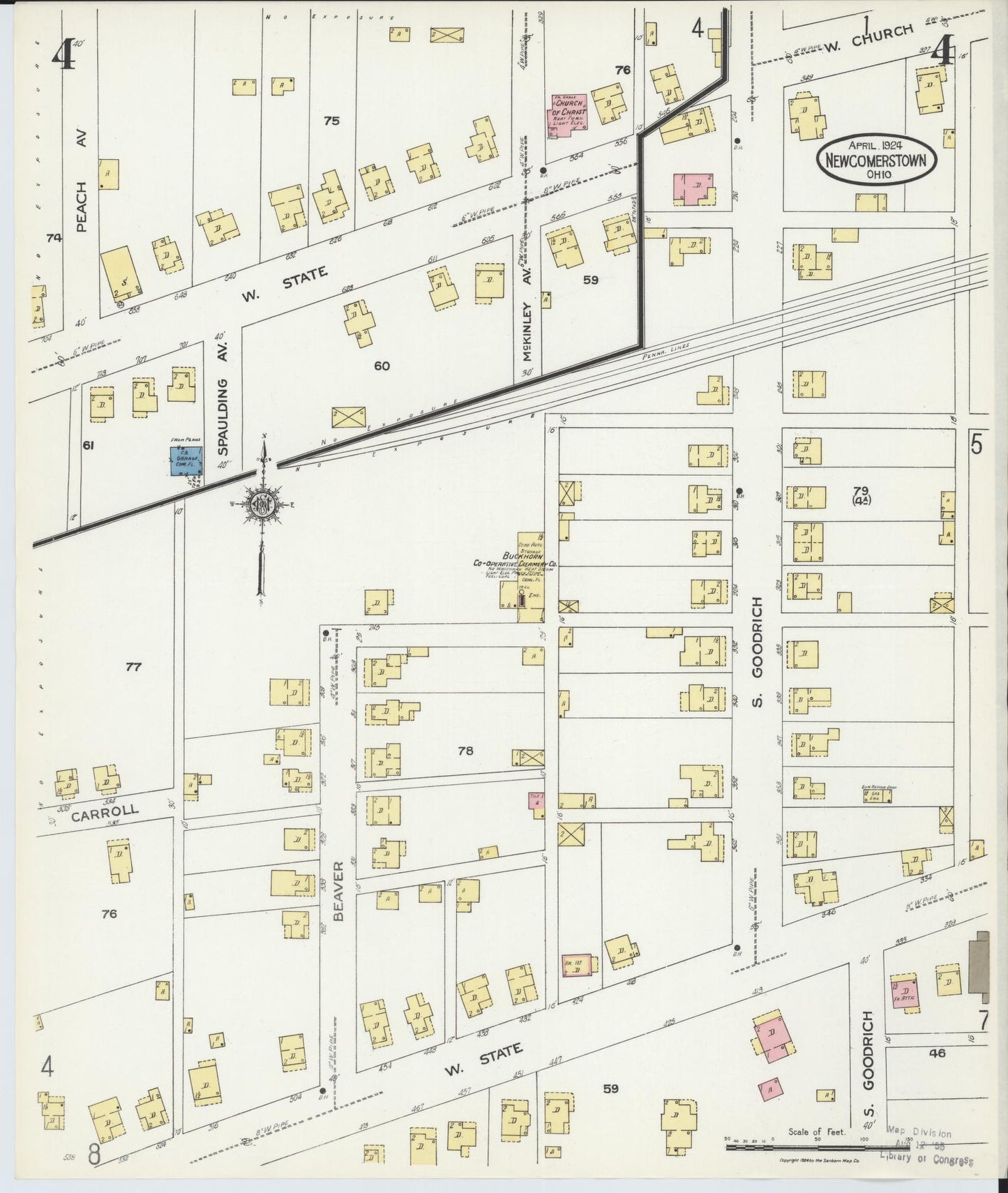 Sanborn Fire Insurance Map from Newcomerstown, Tuscarawas County, Ohio (1924), Sheet #0004 - Historic Sanborn Fire Insurance Map Print, vintage old map wall art, antique decor, genealogy gift, Ohio Ohio map