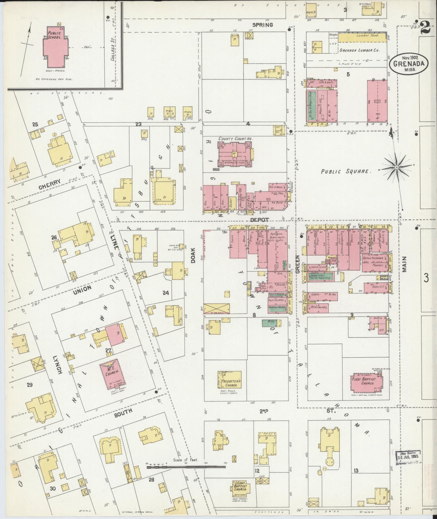 Sanborn Fire Insurance Map from Grenada, Grenada County, Mississippi (1902), Sheet #0002 - Historic Sanborn Fire Insurance Map Print, vintage old map wall art, antique decor, genealogy gift, Mississippi Mississippi map