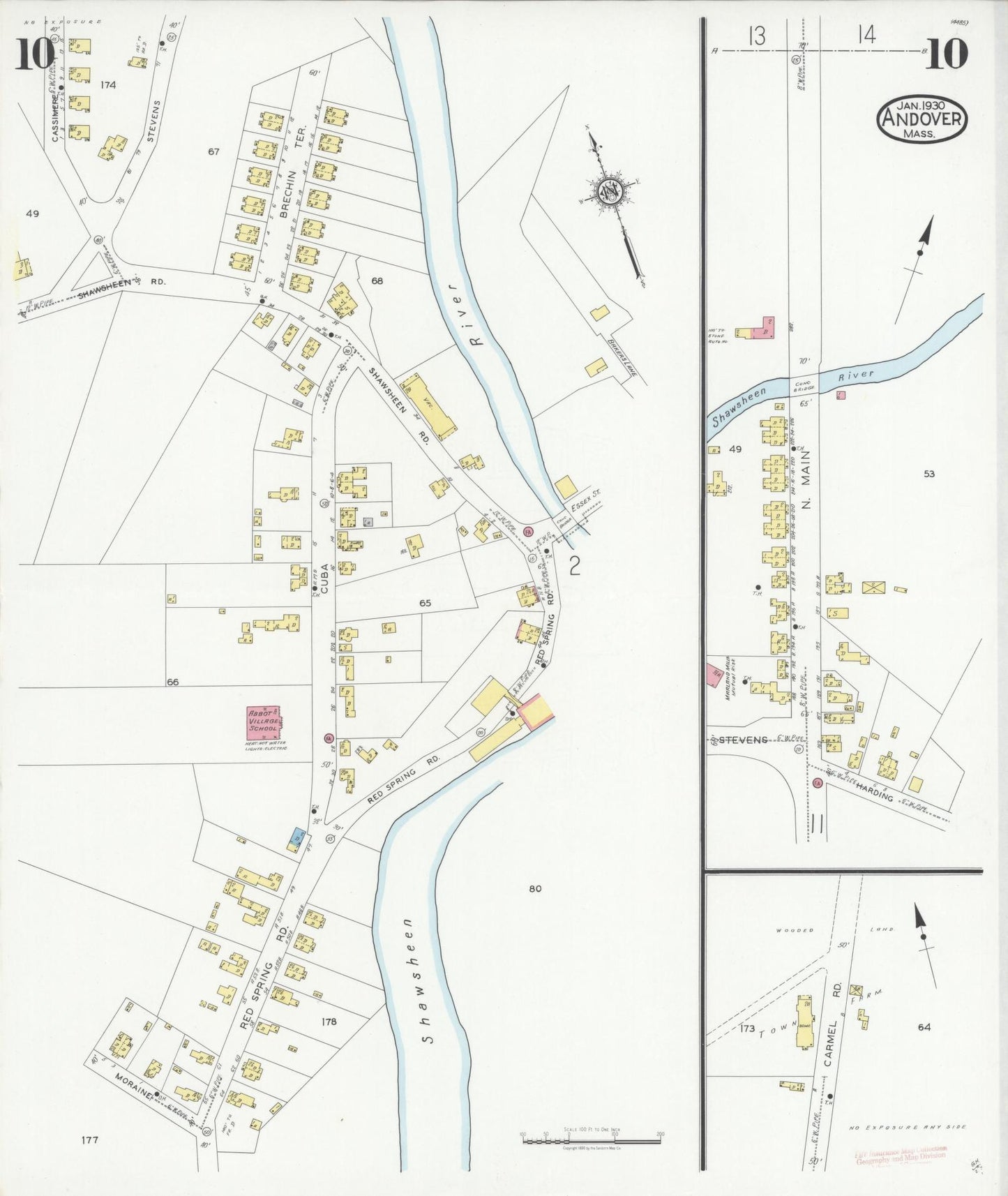 Sanborn Fire Insurance Map from Andover, Essex County, Massachusetts (1930), Sheet #0010 - Historic Sanborn Fire Insurance Map Print, vintage old map wall art, antique decor, genealogy gift, Massachusetts Massachusetts map
