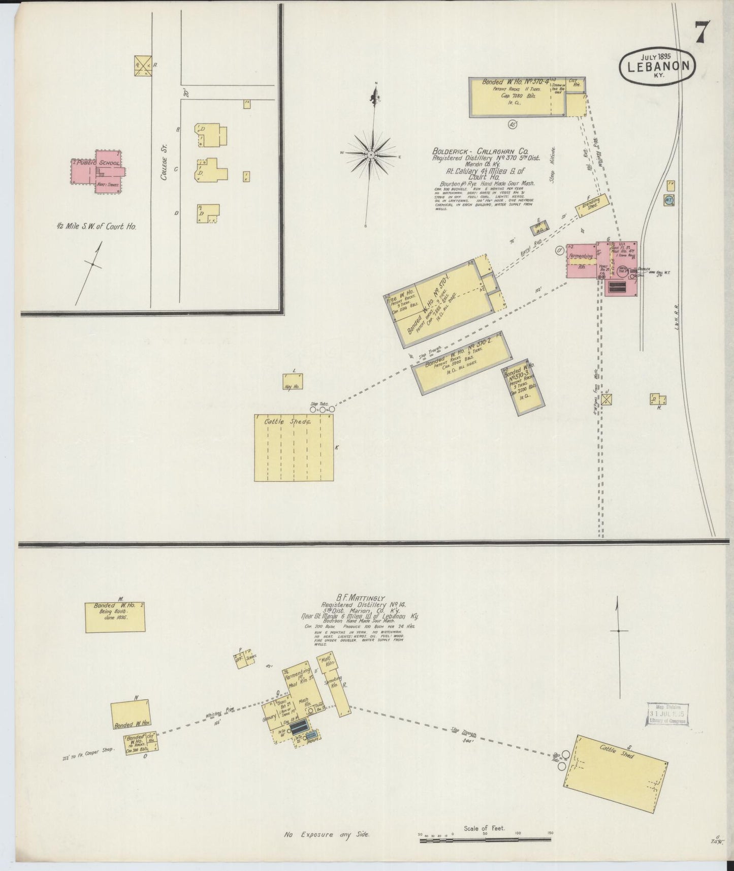 Sanborn Fire Insurance Map from Lebanon, Marion County, Kentucky (1895), Sheet #0007 - Complete Map Set gallery image, historic Sanborn map, vintage wall art, Kentucky Kentucky