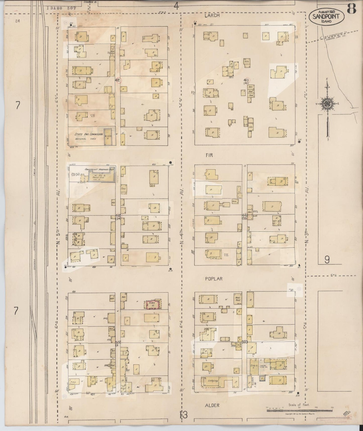 Sanborn Fire Insurance Map from Sandpoint, Bonner County, Idaho (1948), Sheet #0008 - Historic Sanborn Fire Insurance Map Print, vintage old map wall art, antique decor, genealogy gift, Idaho Idaho map