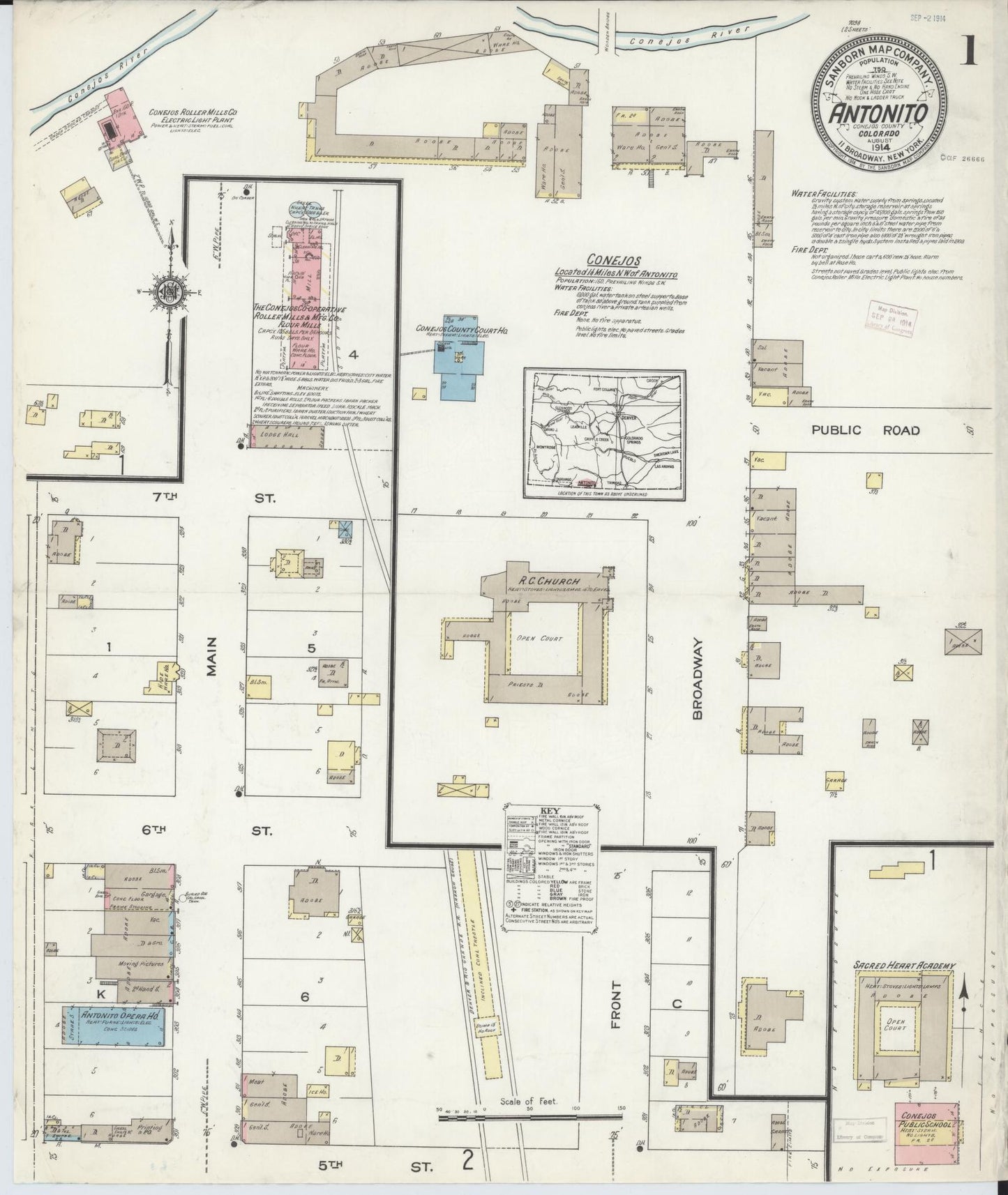 Sanborn Fire Insurance Map from Antonito, Conejos County, Colorado (1914), Sheet #0001 - Historic Sanborn Fire Insurance Map Print, vintage old map wall art, antique decor, genealogy gift, Colorado Colorado map