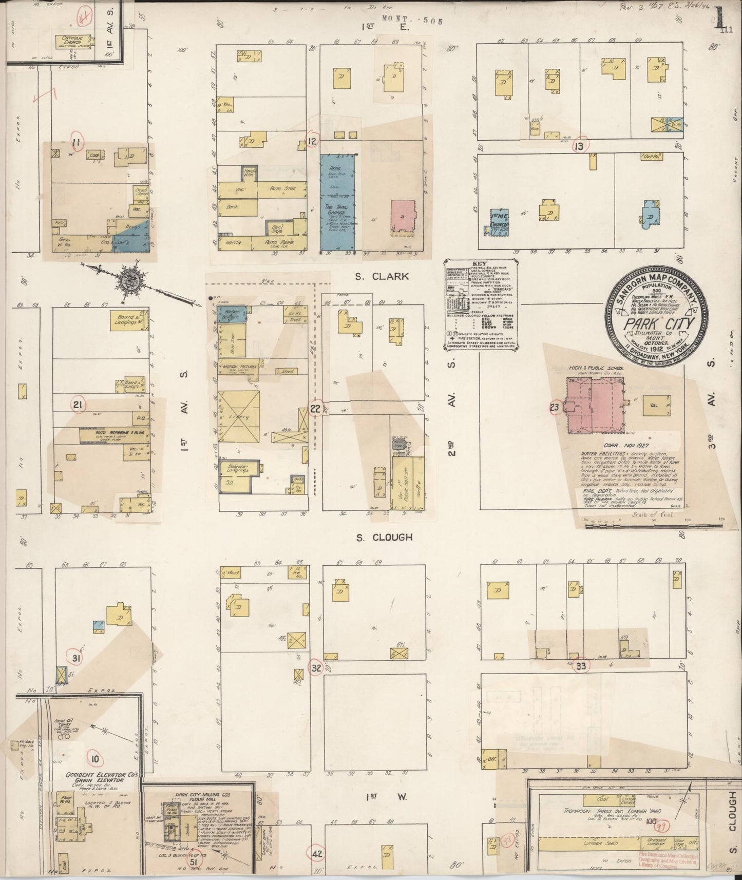 Sanborn Fire Insurance Map from Park City, Stillwater County, Montana (1927), Sheet #0001 - Historic Sanborn Fire Insurance Map Print, vintage old map wall art, antique decor, genealogy gift, Montana Montana map