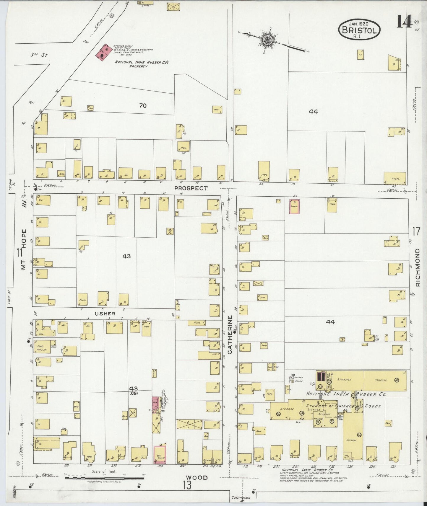 Sanborn Fire Insurance Map from Bristol, Bristol County, Rhode Island (1920), Sheet #0014 - Historic Sanborn Fire Insurance Map Print, vintage old map wall art, antique decor, genealogy gift, Rhode Island Rhode Island map