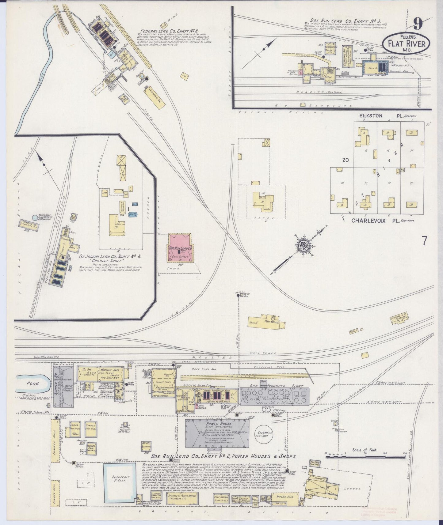Sanborn Fire Insurance Map from Flat River, Saint Francois County, Missouri (1915), Sheet #0009 - Historic Sanborn Fire Insurance Map Print, vintage old map wall art, antique decor, genealogy gift, Missouri Missouri map