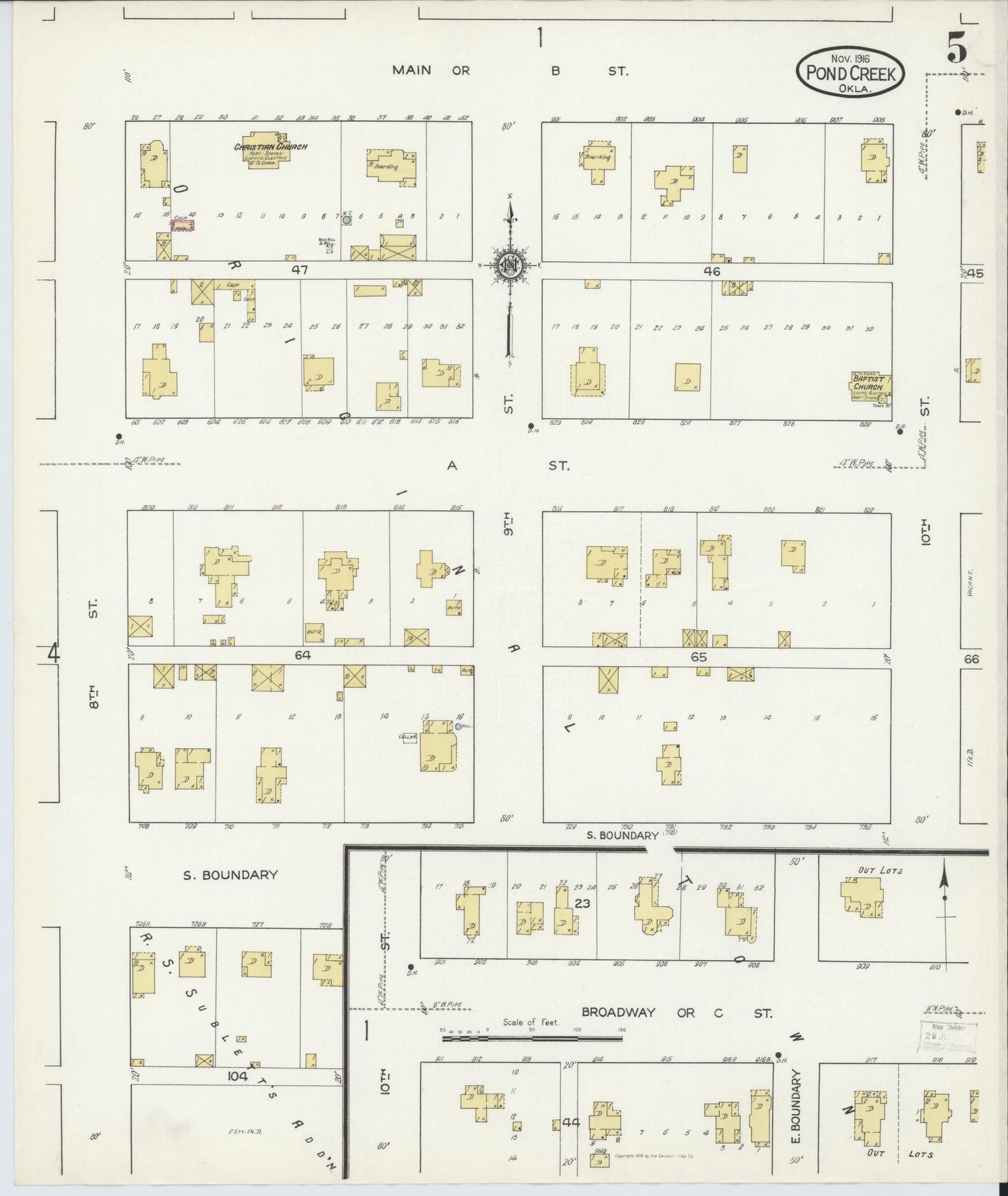 Sanborn Fire Insurance Map from Pond Creek, Grant County, Oklahoma (1916), Sheet #0005 - Historic Sanborn Fire Insurance Map Print, vintage old map wall art, antique decor, genealogy gift, Oklahoma Oklahoma map