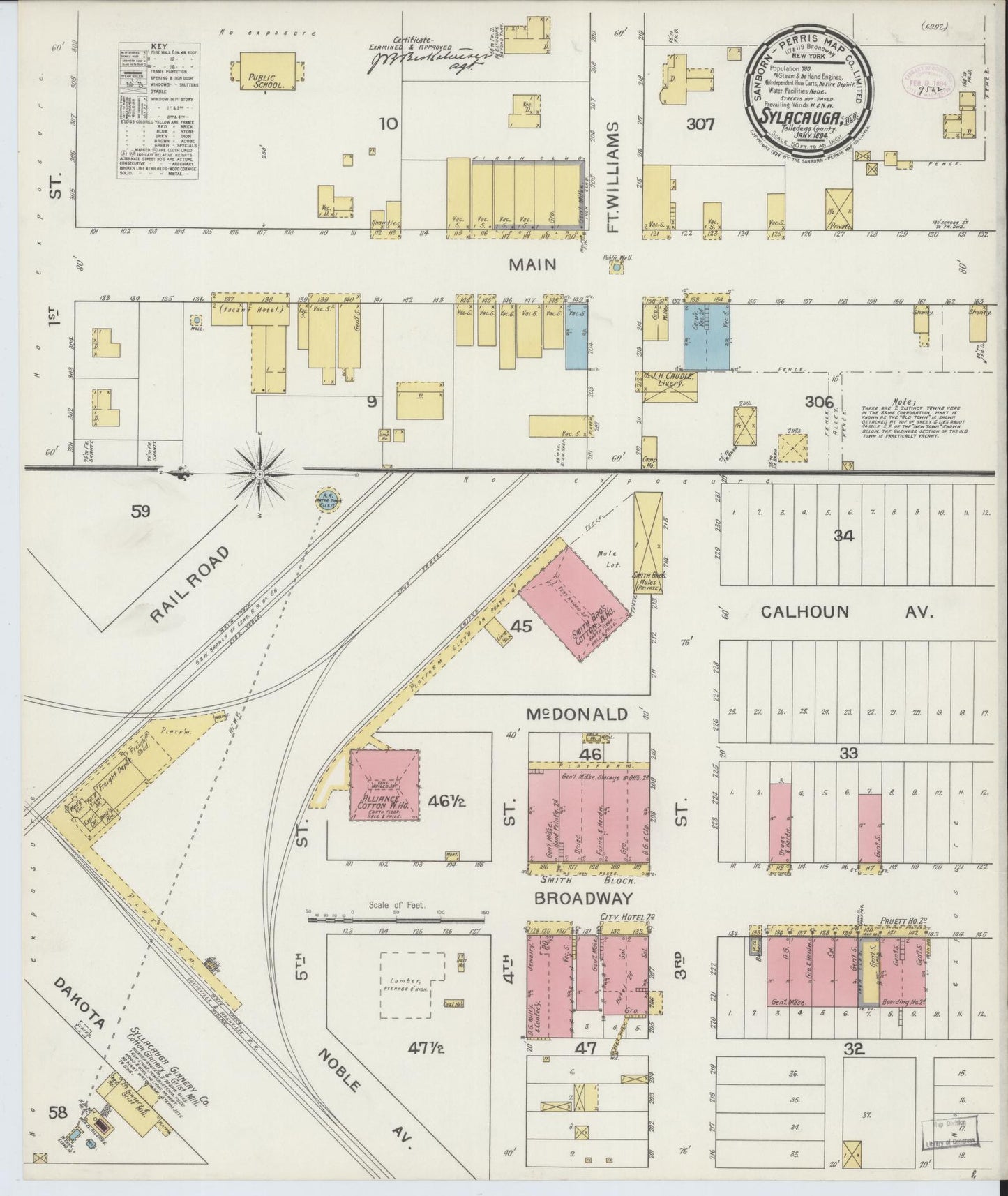 Sanborn Fire Insurance Map from Sylacauga, Talladega County, Alabama (1894), Sheet #0001 - Historic Sanborn Fire Insurance Map Print, vintage old map wall art, antique decor, genealogy gift, Alabama Alabama map