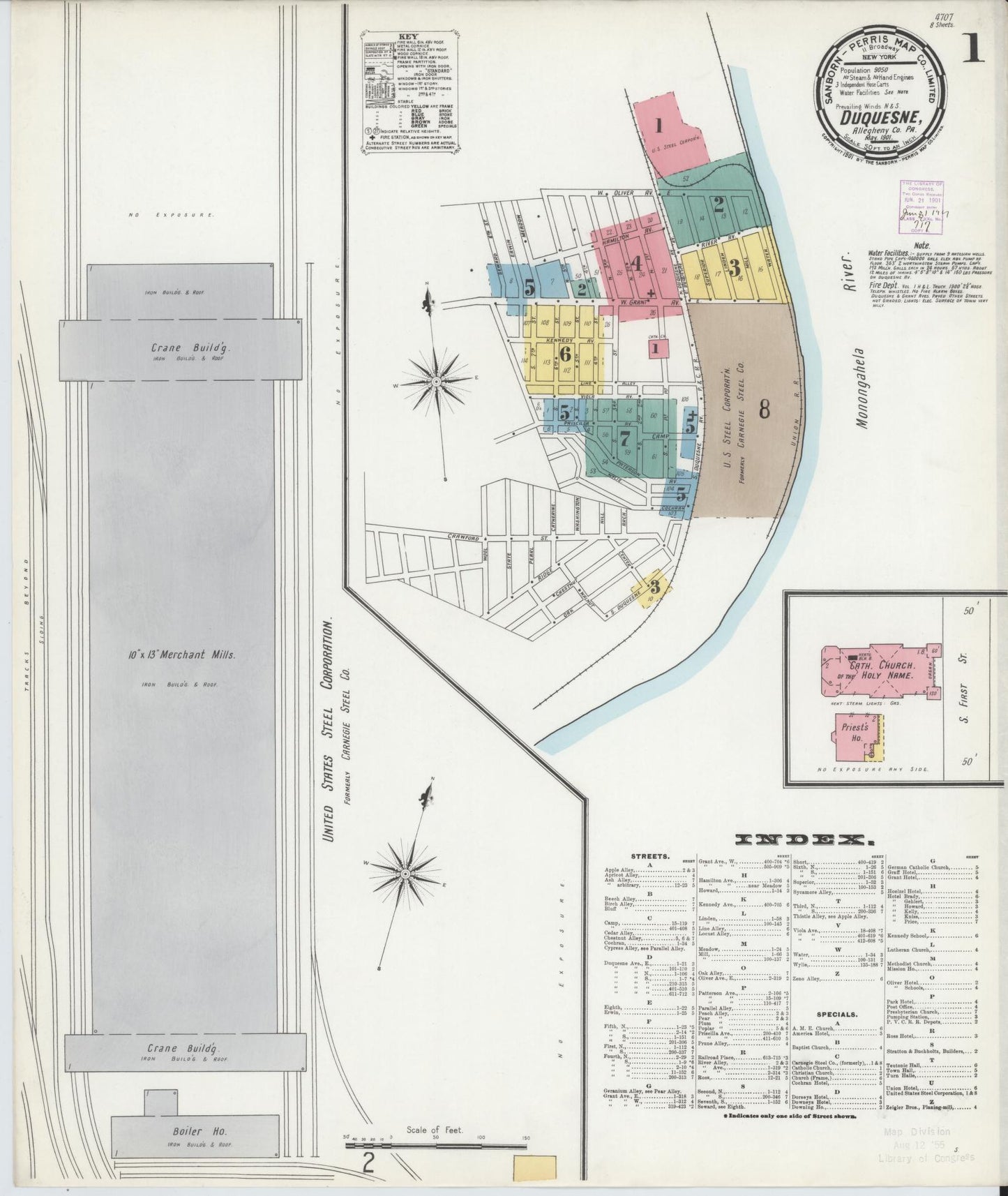 Sanborn Fire Insurance Map from Duquesne, Allegheny County, Pennsylvania (1901), Sheet #0001 - Historic Sanborn Fire Insurance Map Print, vintage old map wall art, antique decor, genealogy gift, Pennsylvania Pennsylvania map