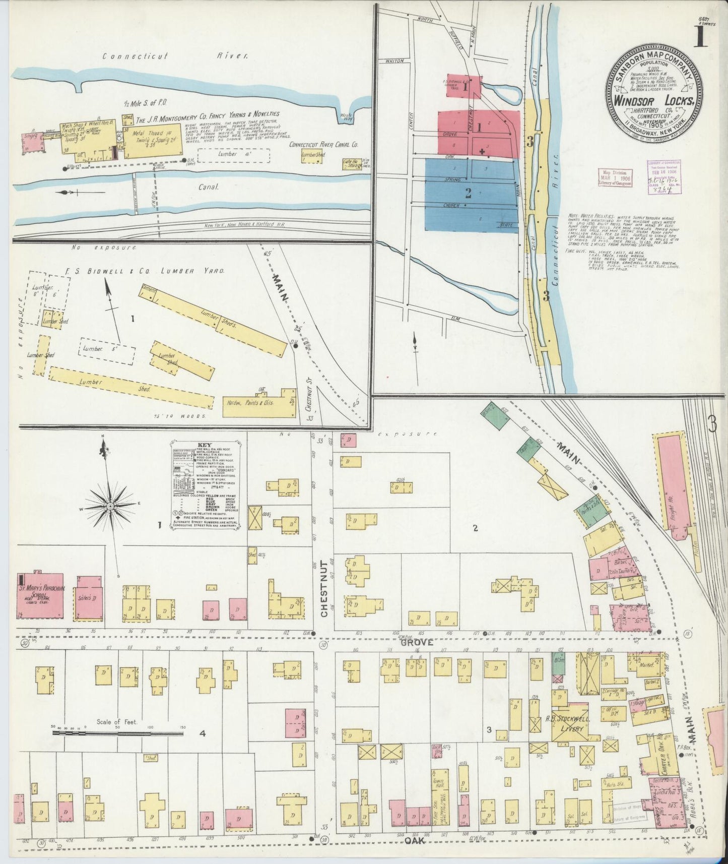 Sanborn Fire Insurance Map from Windsor Locks, Hartford County, Connecticut (1905), Sheet #0001 - Historic Sanborn Fire Insurance Map Print, vintage old map wall art, antique decor, genealogy gift, Connecticut Connecticut map