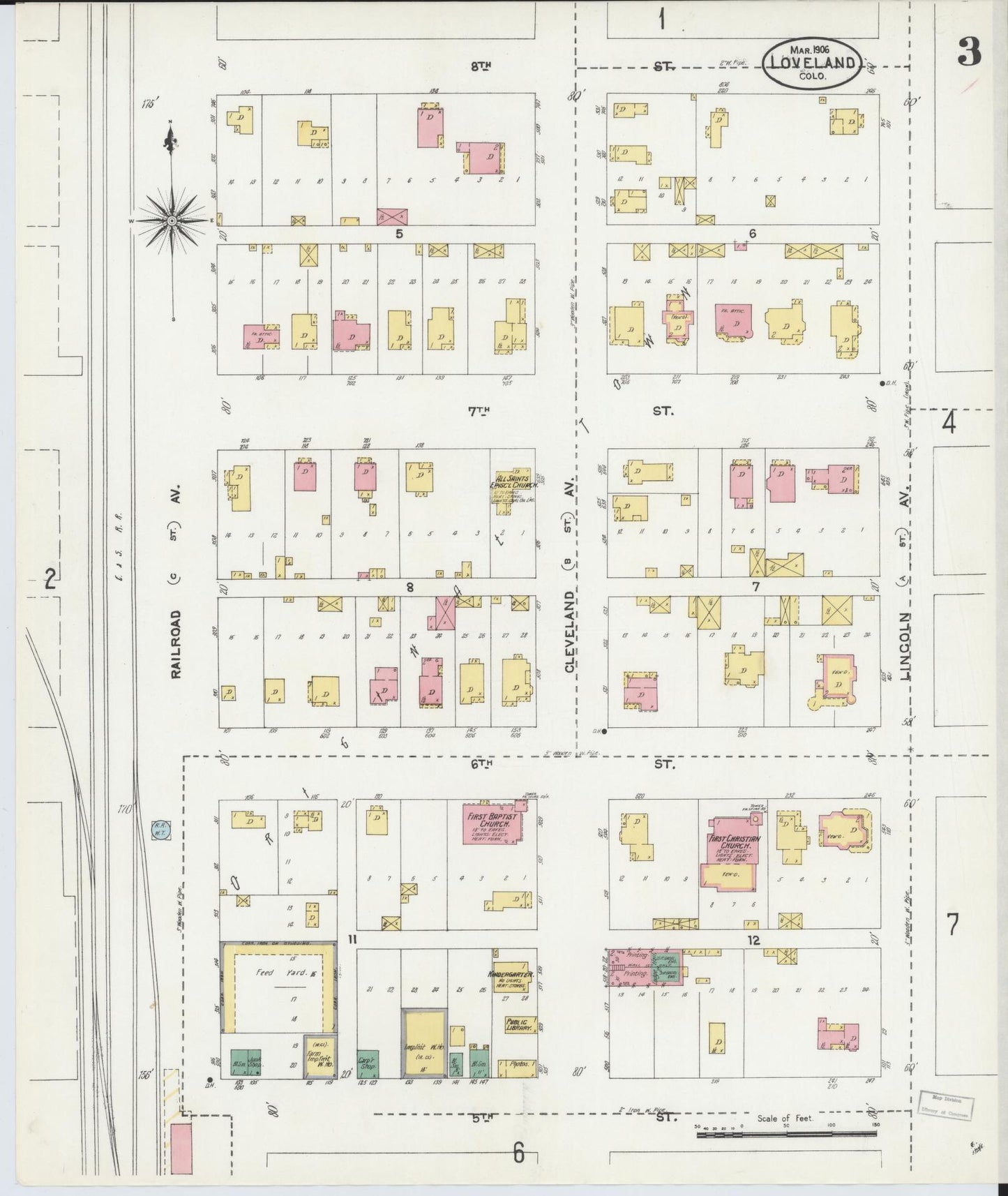 Sanborn Fire Insurance Map from Loveland, Larimer County, Colorado (1906), Sheet #0003 - Historic Sanborn Fire Insurance Map Print, vintage old map wall art, antique decor, genealogy gift, Colorado Colorado map