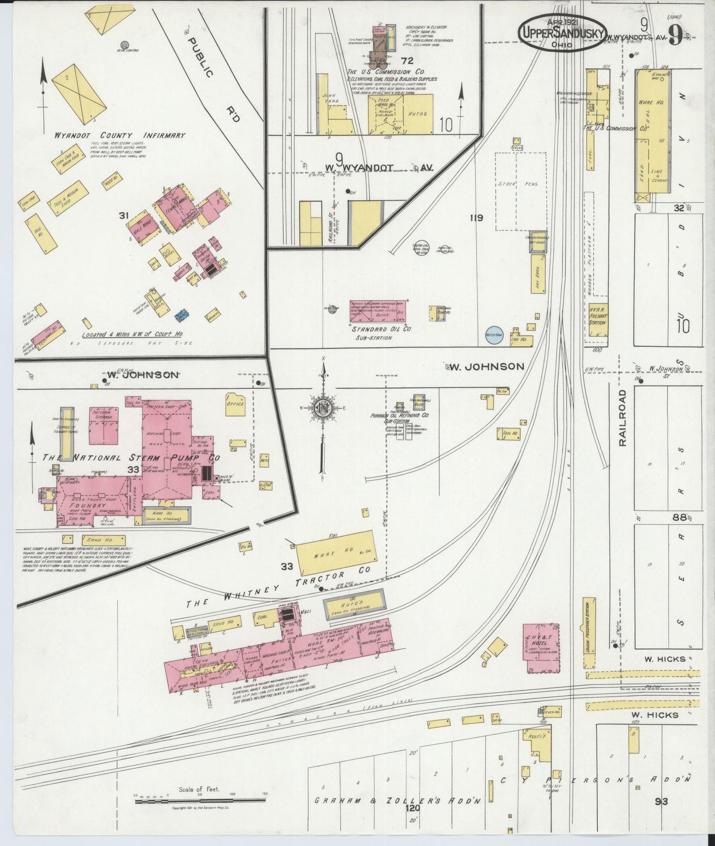 Sanborn Fire Insurance Map from Upper Sandusky, Wyandot County, Ohio (1921), Sheet #0009 - Historic Sanborn Fire Insurance Map Print, vintage old map wall art, antique decor, genealogy gift, Ohio Ohio map