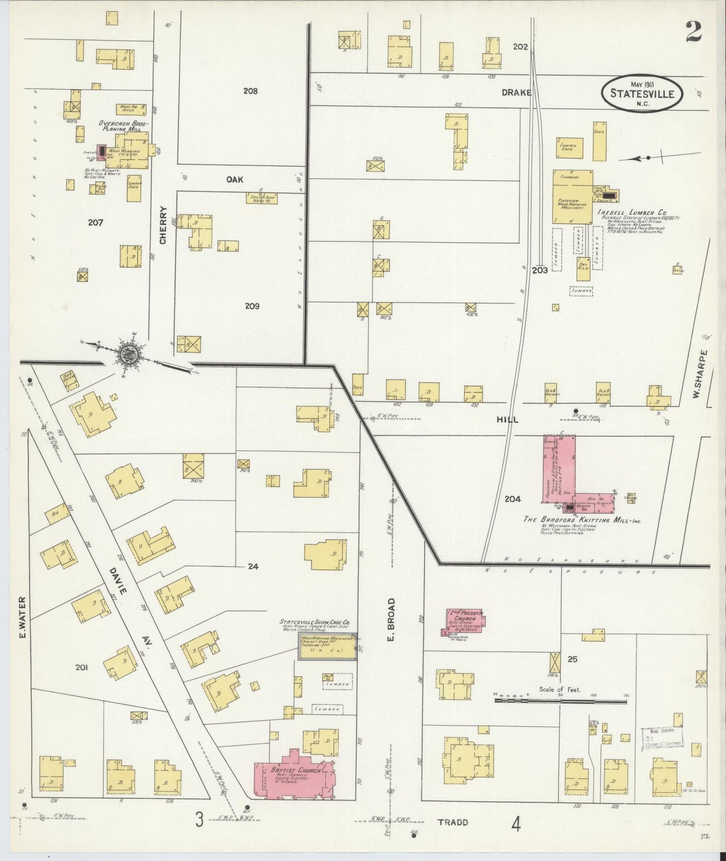 Sanborn Fire Insurance Map from Statesville, Iredell County, North Carolina (1911), Sheet #0002 - Historic Sanborn Fire Insurance Map Print, vintage old map wall art, antique decor, genealogy gift, North Carolina North Carolina map