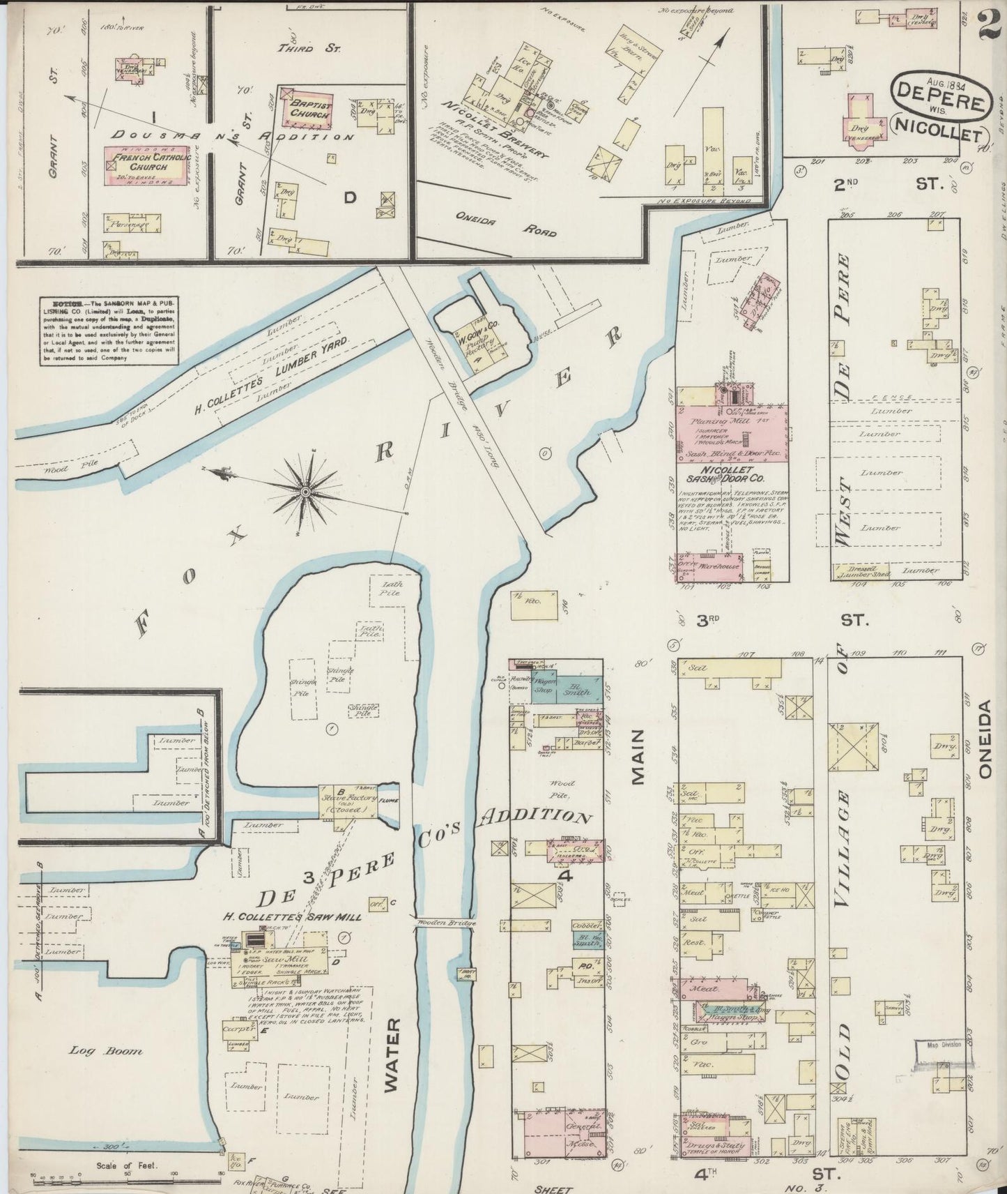 Sanborn Fire Insurance Map from De Pere, Brown County, Wisconsin (1884), Sheet #0002 - Historic Sanborn Fire Insurance Map Print, vintage old map wall art, antique decor, genealogy gift, Wisconsin Wisconsin map