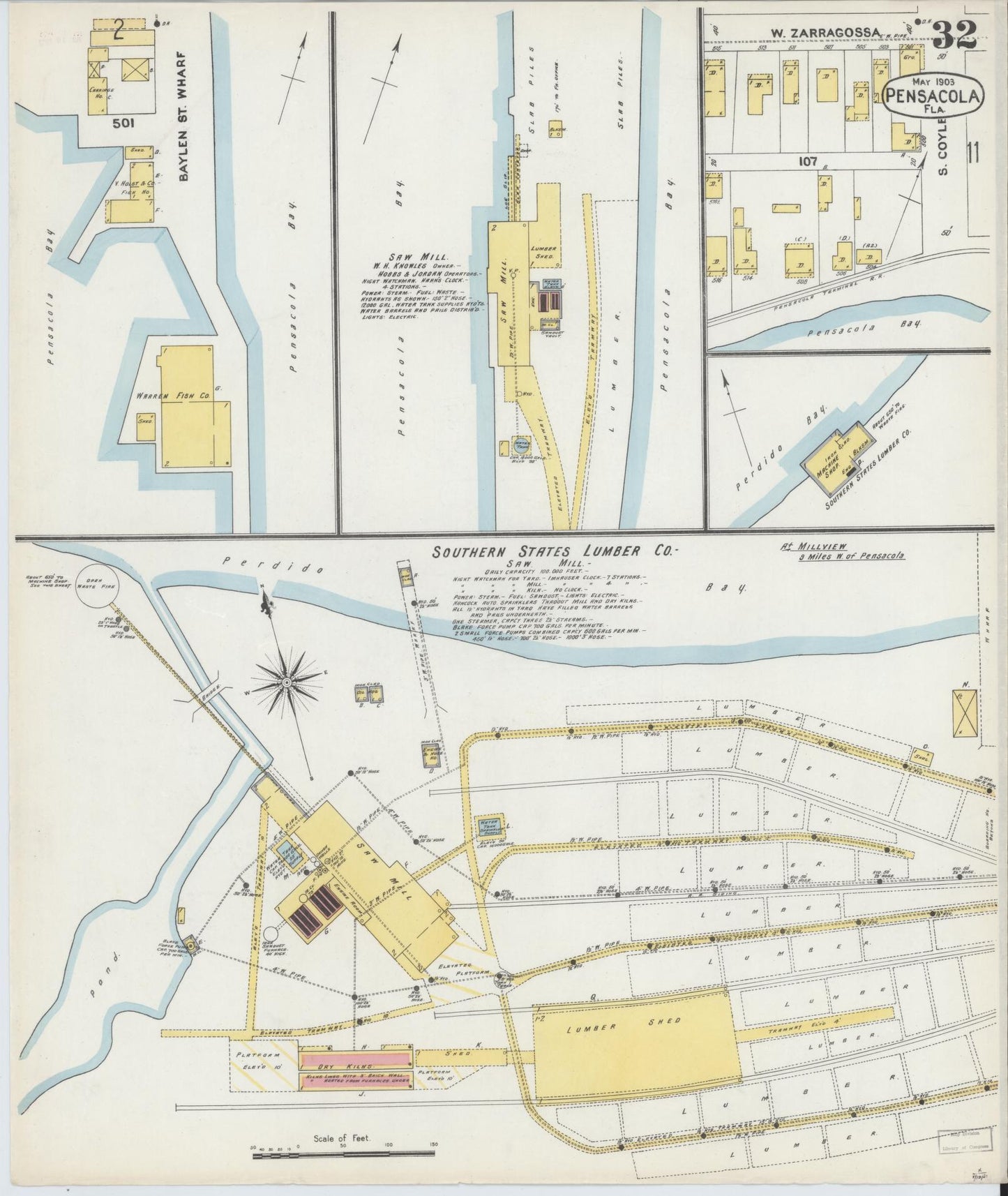 Sanborn Fire Insurance Map from Pensacola, Escambia County, Florida (1903), Sheet #0032 - Complete Map Set gallery image, historic Sanborn map, vintage wall art, Florida Florida