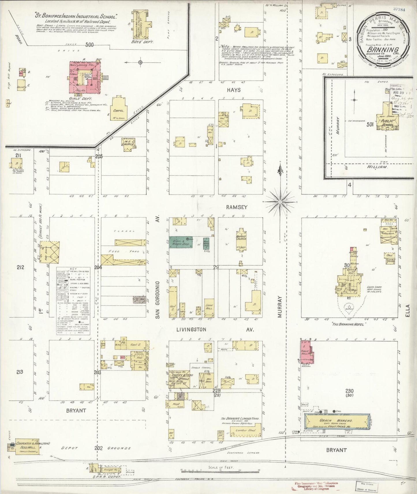 Sanborn Fire Insurance Map from Banning, Riverside County, California (1900), Sheet #0001 - Historic Sanborn Fire Insurance Map Print, vintage old map wall art, antique decor, genealogy gift, California California map