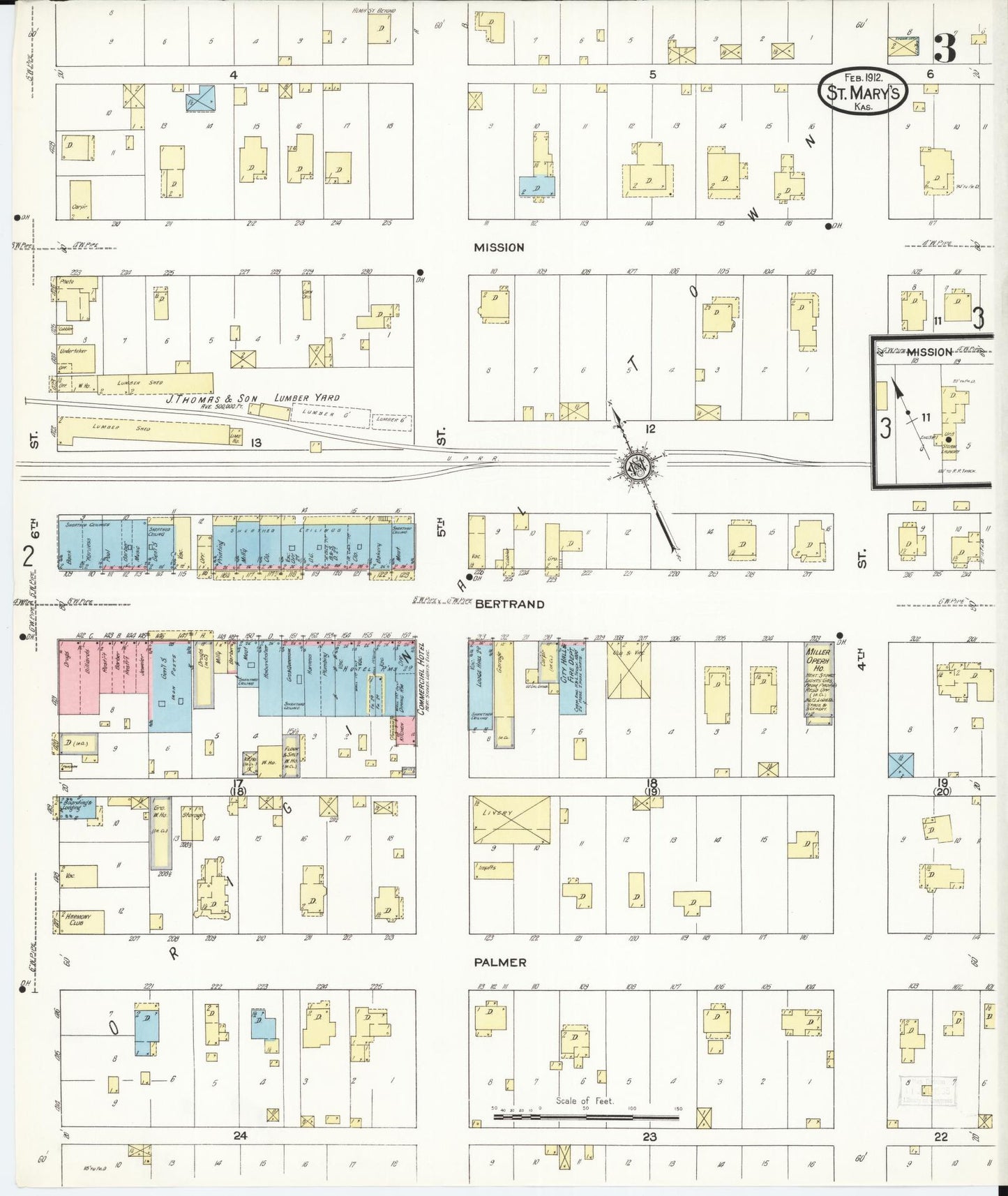 Sanborn Fire Insurance Map from Saint Marys, Pottawatomie County, Kansas (1912), Sheet #0003 - Historic Sanborn Fire Insurance Map Print, vintage old map wall art, antique decor, genealogy gift, Kansas Kansas map
