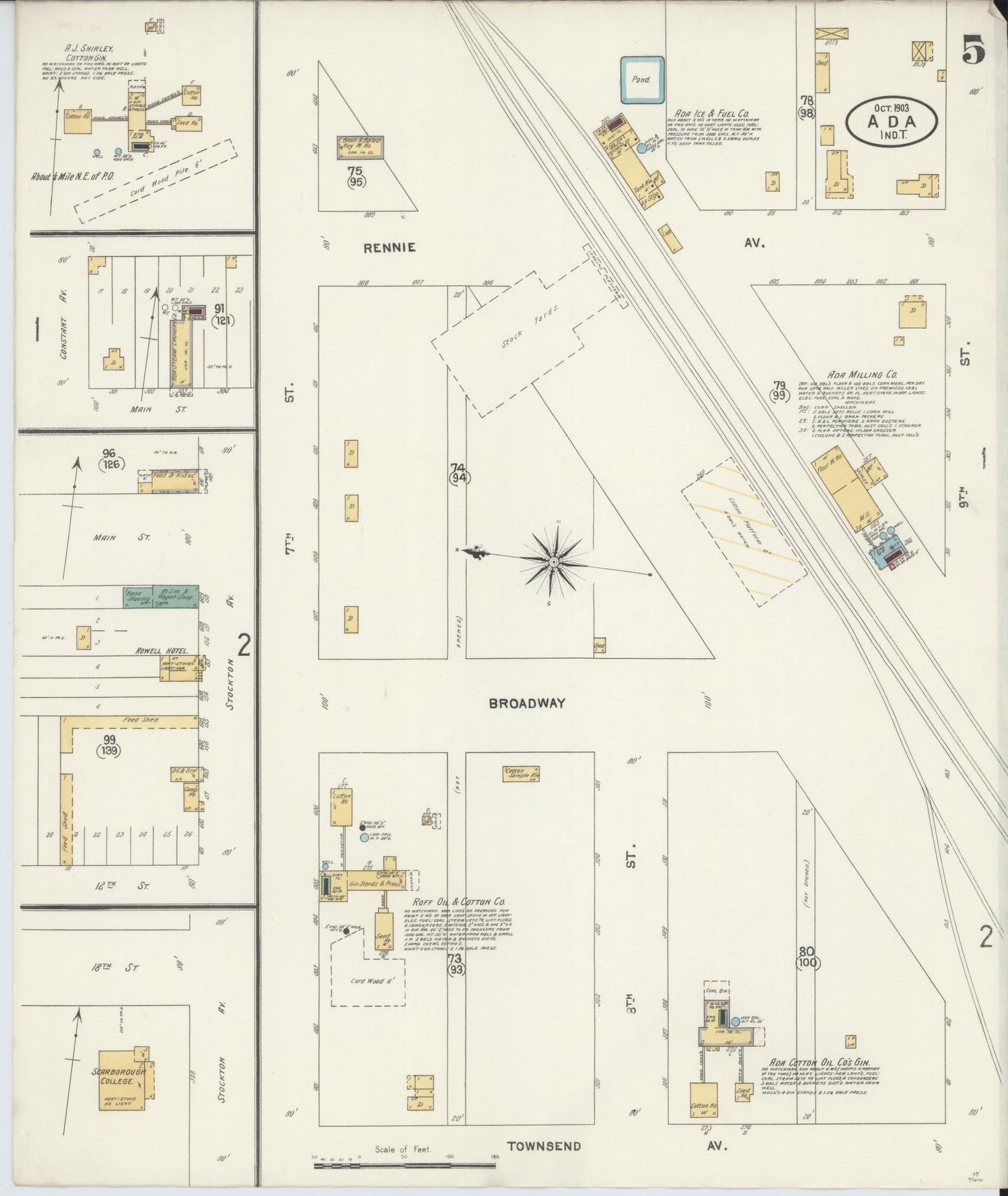 Sanborn Fire Insurance Map from Ada, Pontotoc County, Oklahoma (1903), Sheet #0005 - Complete Map Set gallery image, historic Sanborn map, vintage wall art, Oklahoma Oklahoma