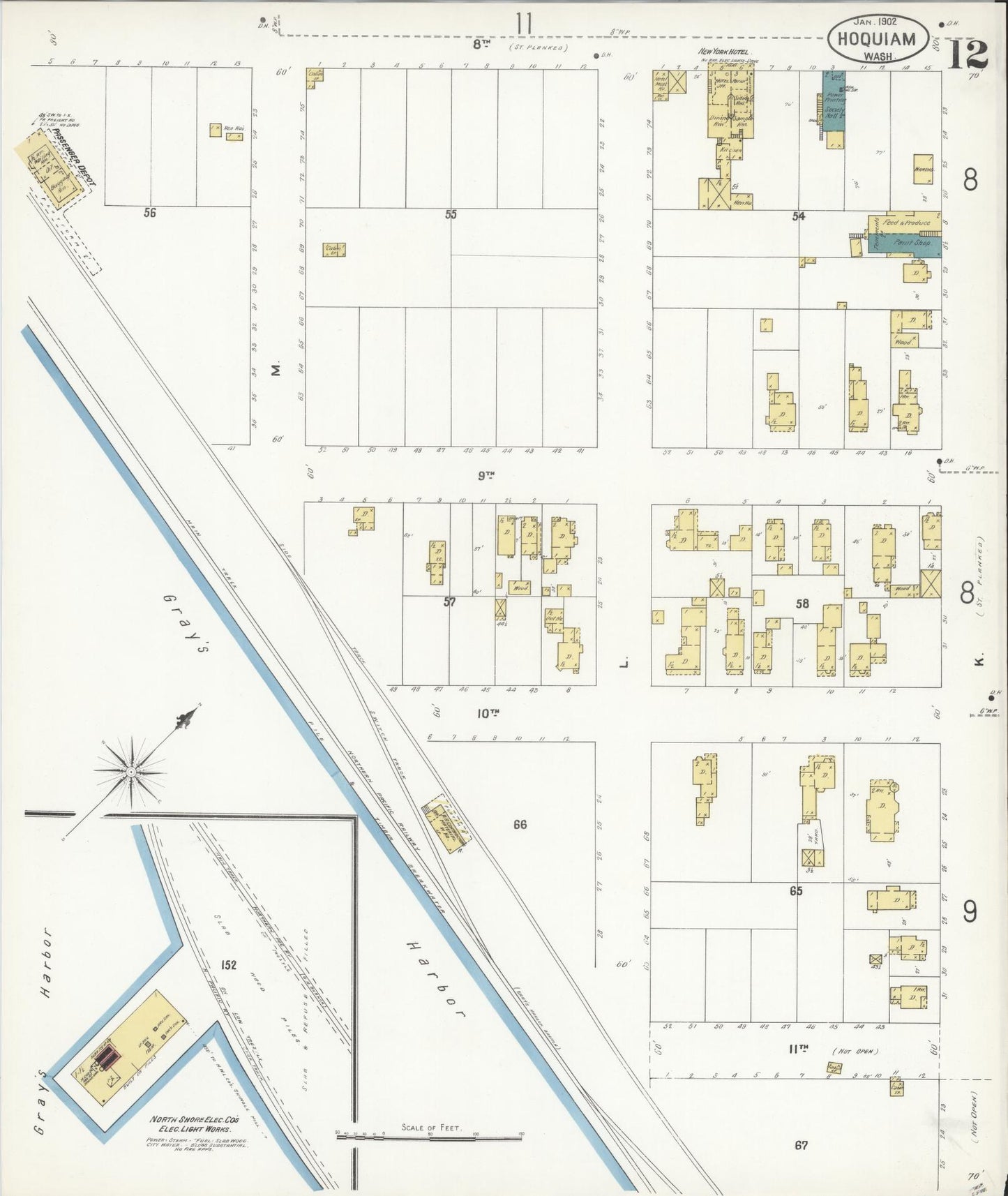 Sanborn Fire Insurance Map from Hoquiam, Grays Harbor County, Washington (1902), Sheet #0012 - Complete Map Set gallery image, historic Sanborn map, vintage wall art, Washington Washington