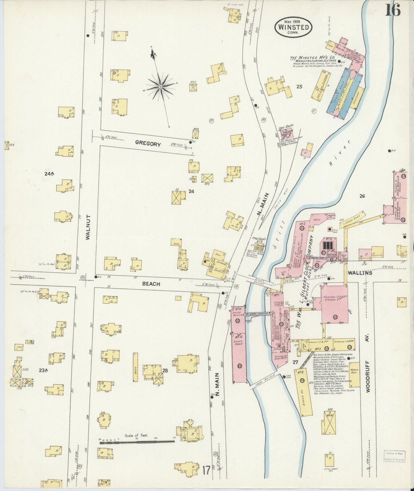 Sanborn Fire Insurance Map from Winsted, Litchfield County, Connecticut (1909), Sheet #0016 - Historic Sanborn Fire Insurance Map Print, vintage old map wall art, antique decor, genealogy gift, Connecticut Connecticut map