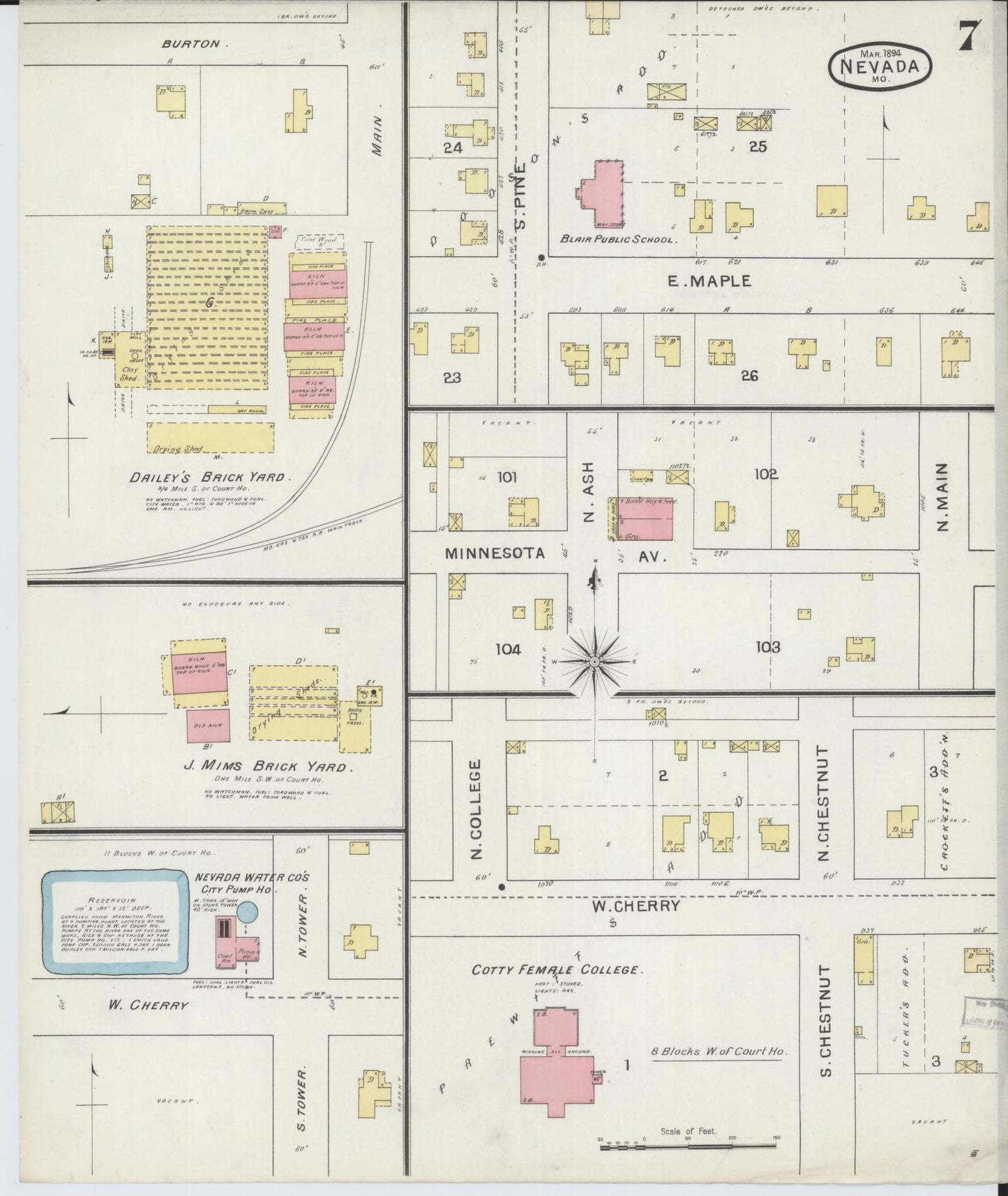Sanborn Fire Insurance Map from Nevada, Vernon County, Missouri (1894), Sheet #0007 - Complete Map Set gallery image, historic Sanborn map, vintage wall art, Missouri Missouri