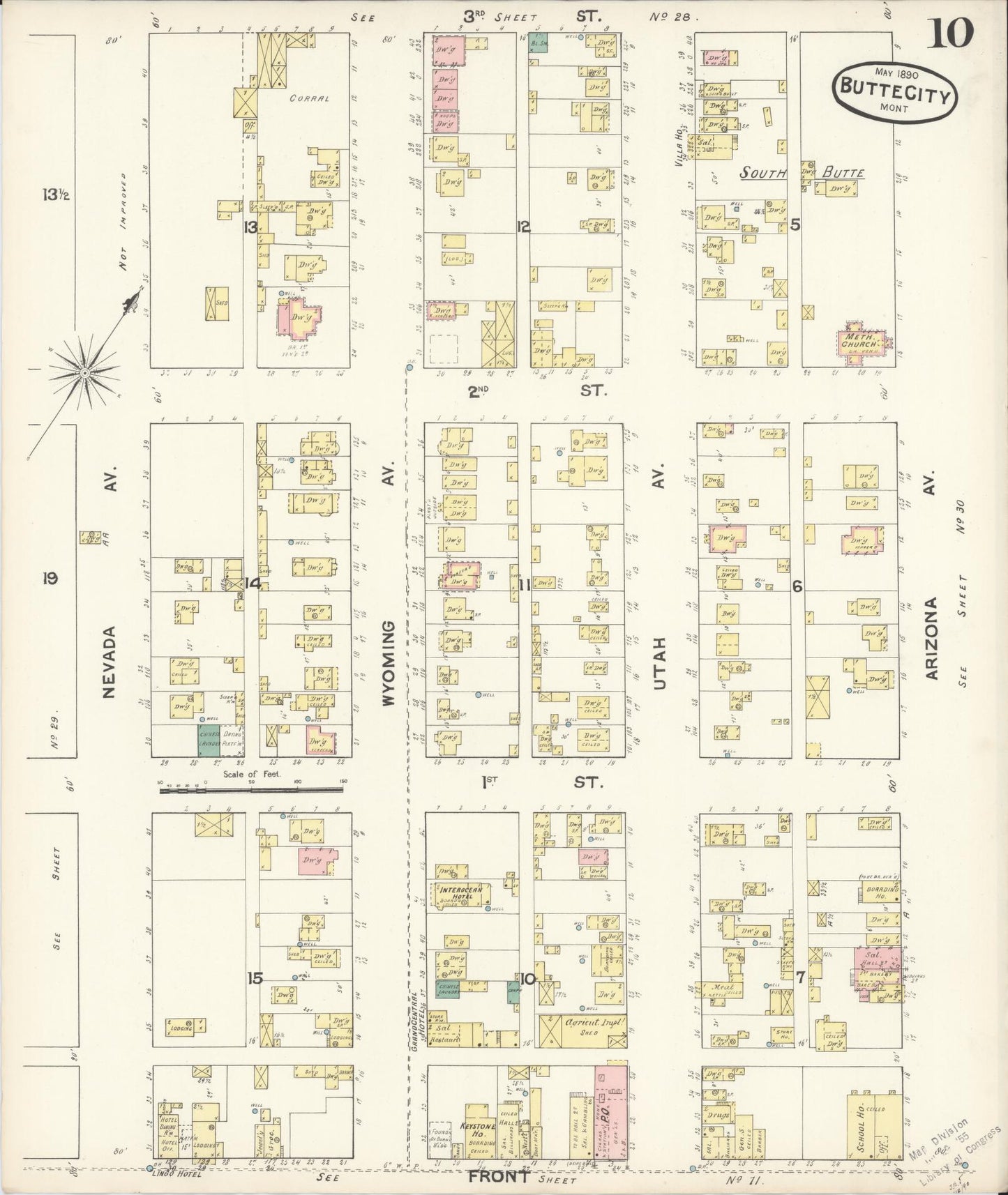 Sanborn Fire Insurance Map from Butte, Silver Bow County, Montana (1890), Sheet #0010 - Historic Sanborn Fire Insurance Map Print, vintage old map wall art, antique decor, genealogy gift, Montana Montana map