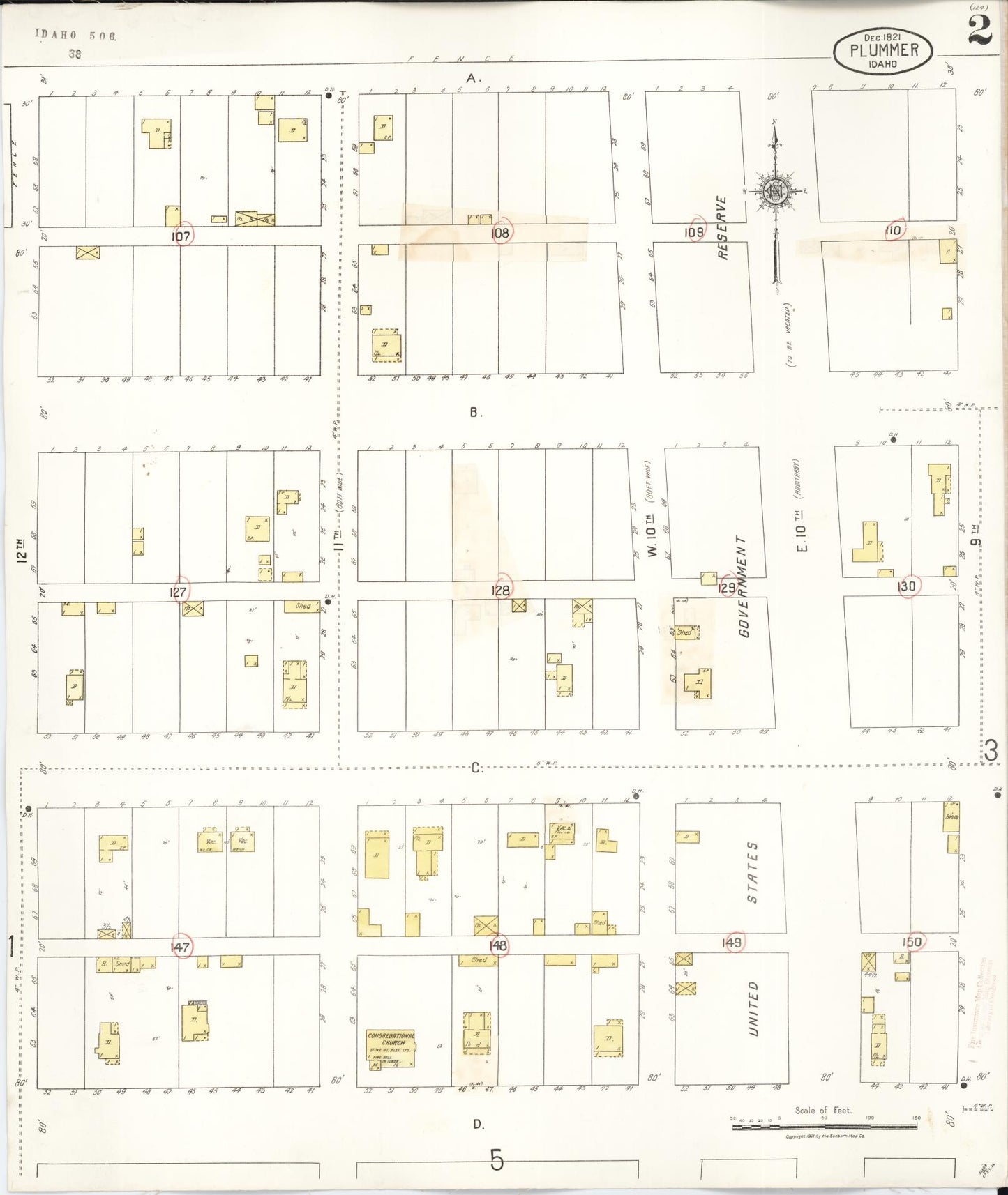 Sanborn Fire Insurance Map from Plummer, Benewah County, Idaho (1928), Sheet #0002 - Historic Sanborn Fire Insurance Map Print, vintage old map wall art, antique decor, genealogy gift, Idaho Idaho map