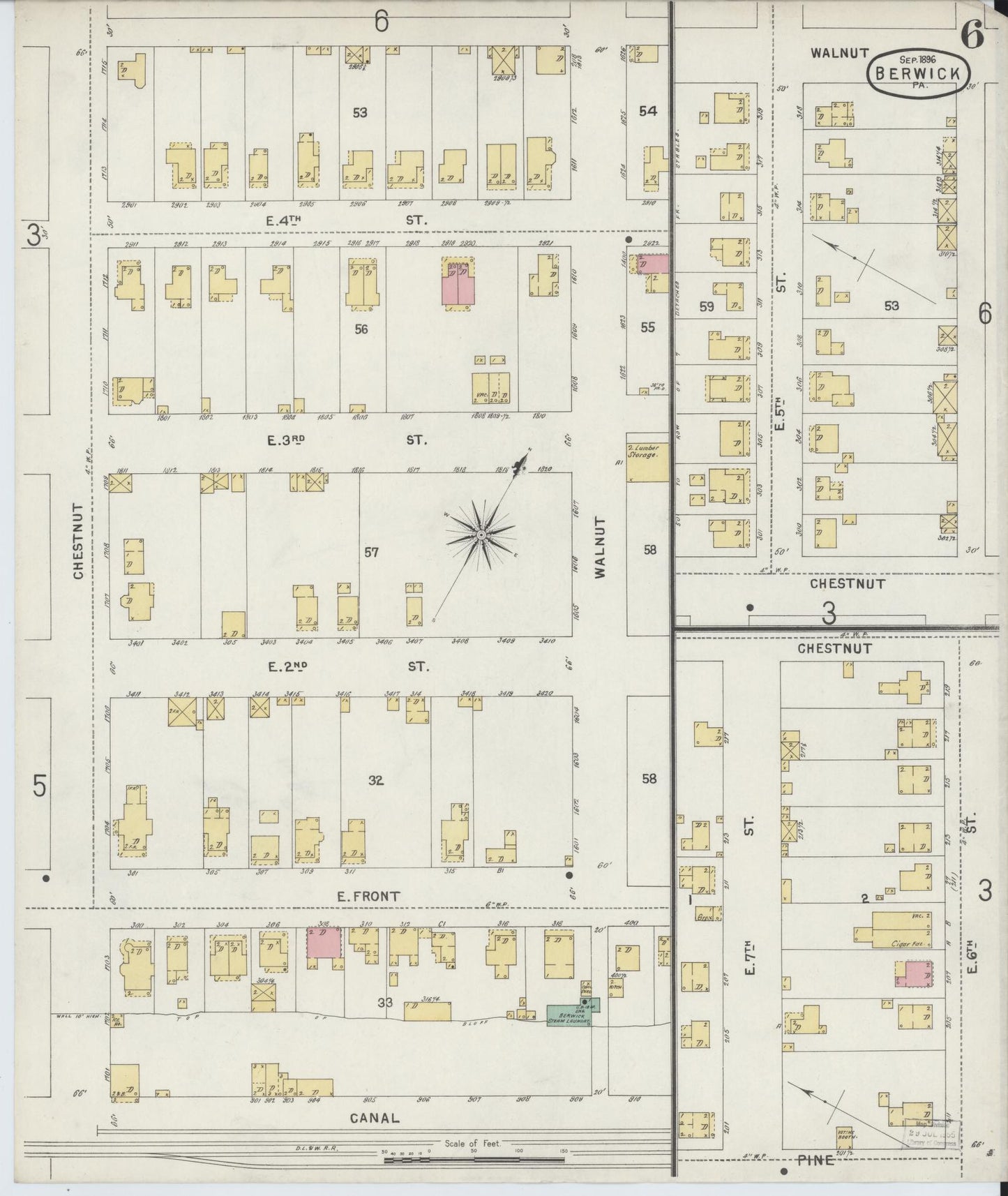 Sanborn Fire Insurance Map from Berwick, Columbia County, Pennsylvania (1896), Sheet #0006 - Historic Sanborn Fire Insurance Map Print, vintage old map wall art, antique decor, genealogy gift, Pennsylvania Pennsylvania map