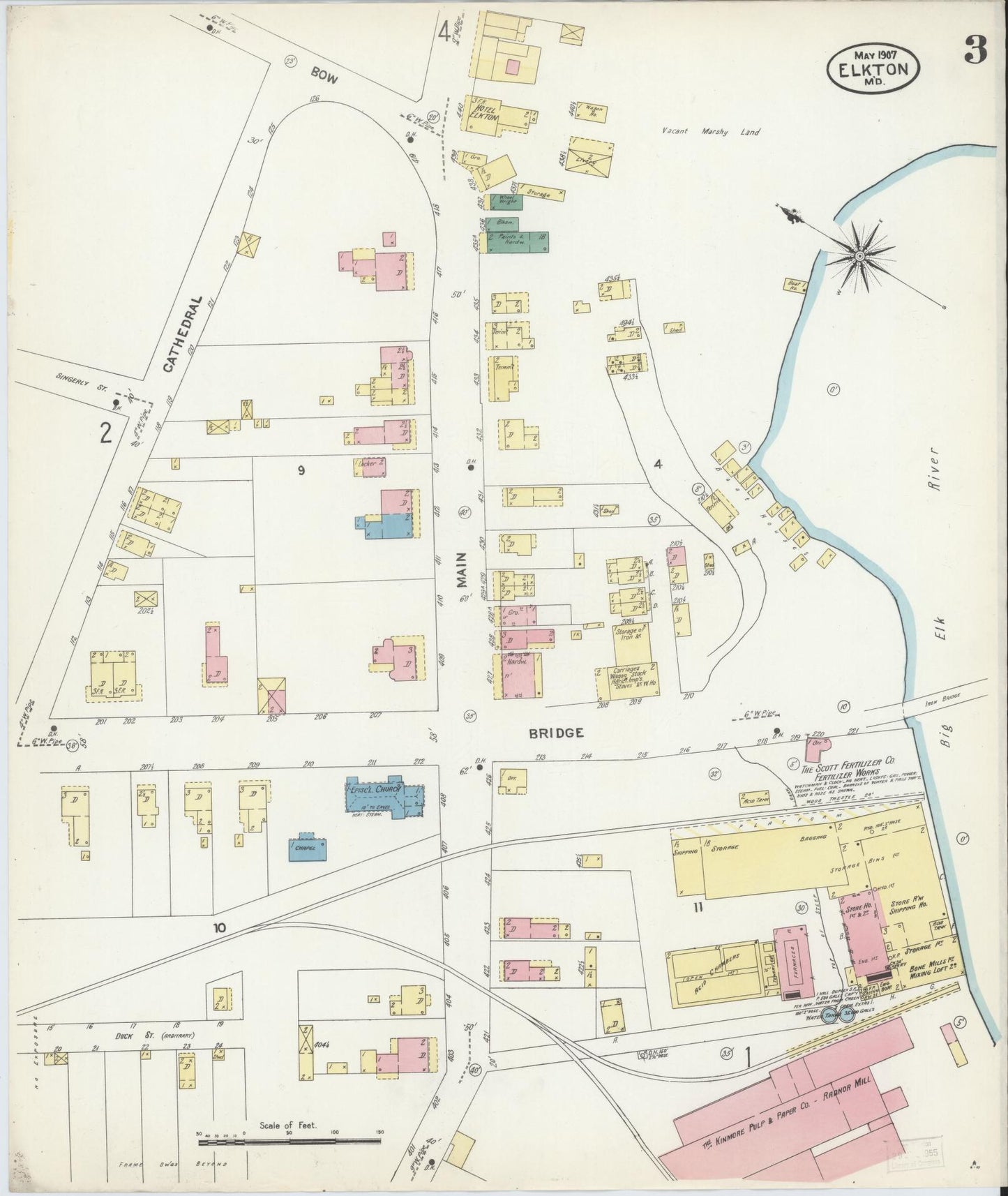 Sanborn Fire Insurance Map from Elkton, Cecil County, Maryland (1907), Sheet #0003 - Historic Sanborn Fire Insurance Map Print, vintage old map wall art