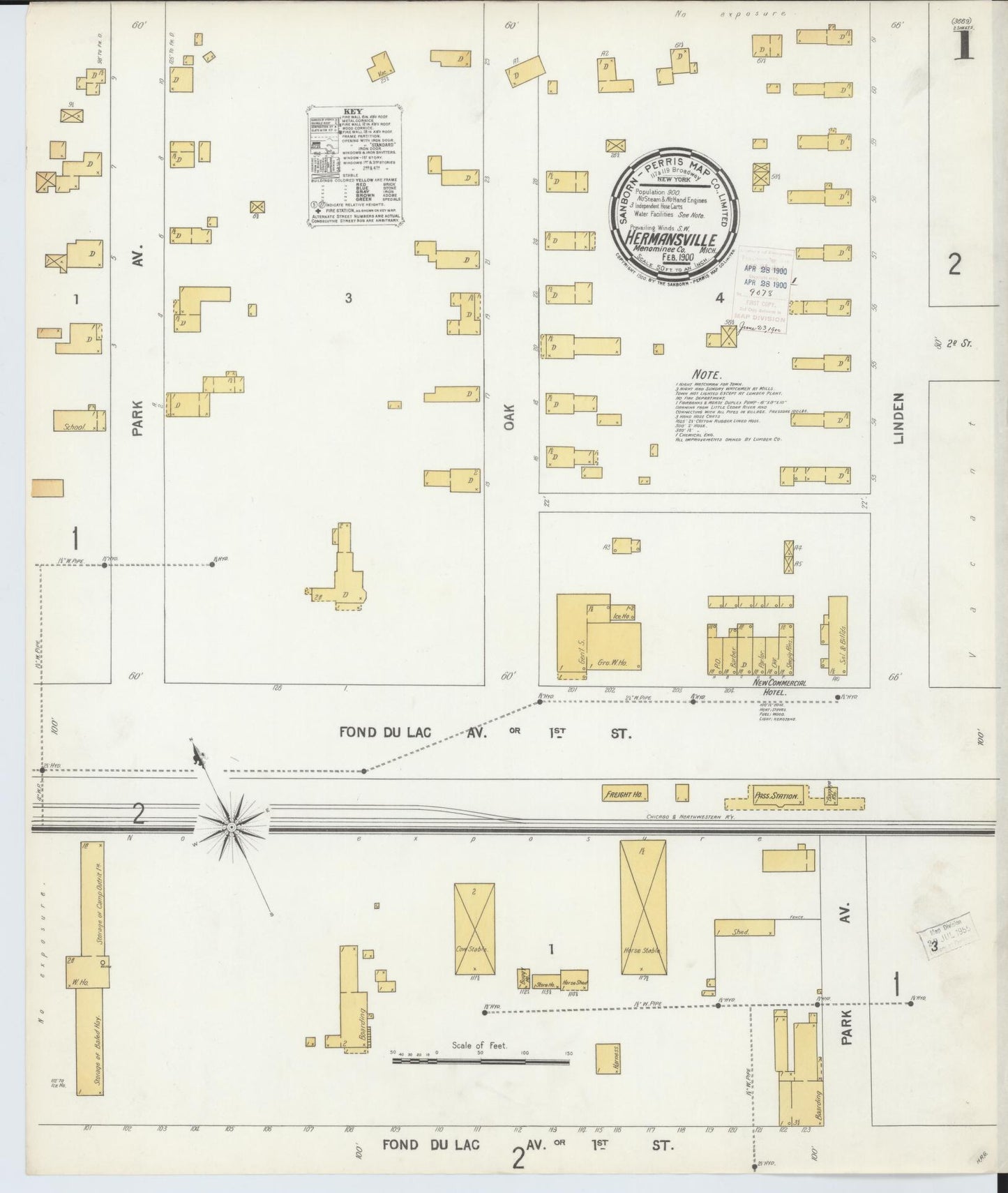 Sanborn Fire Insurance Map from Hermansville, Menominee County, Michigan. (1900) – Historic Sanborn Fire Insurance Map Print