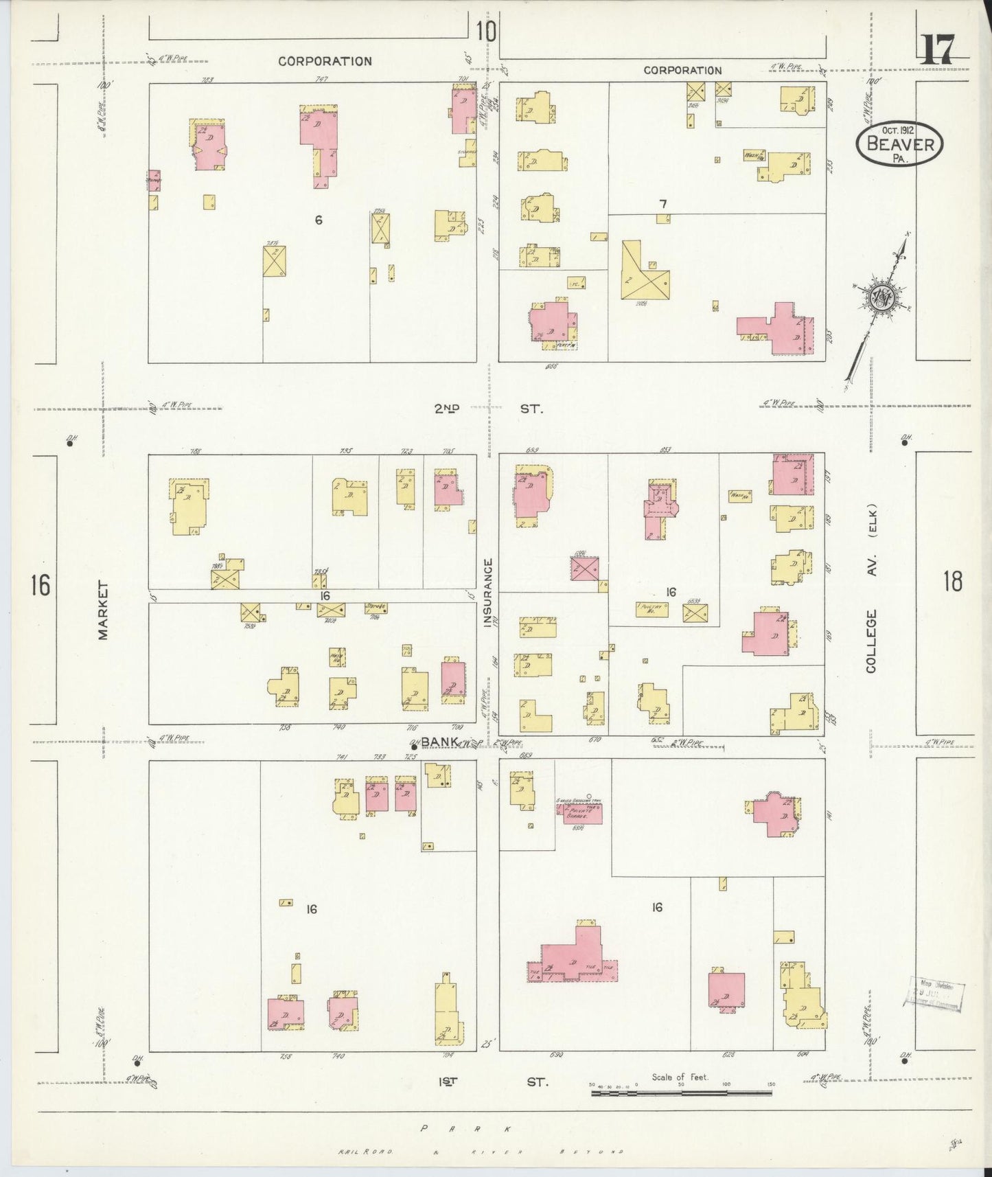 Sanborn Fire Insurance Map from Beaver, Beaver County, Pennsylvania (1912), Sheet #0017 - Historic Sanborn Fire Insurance Map Print, vintage old map wall art, antique decor, genealogy gift, Pennsylvania Pennsylvania map