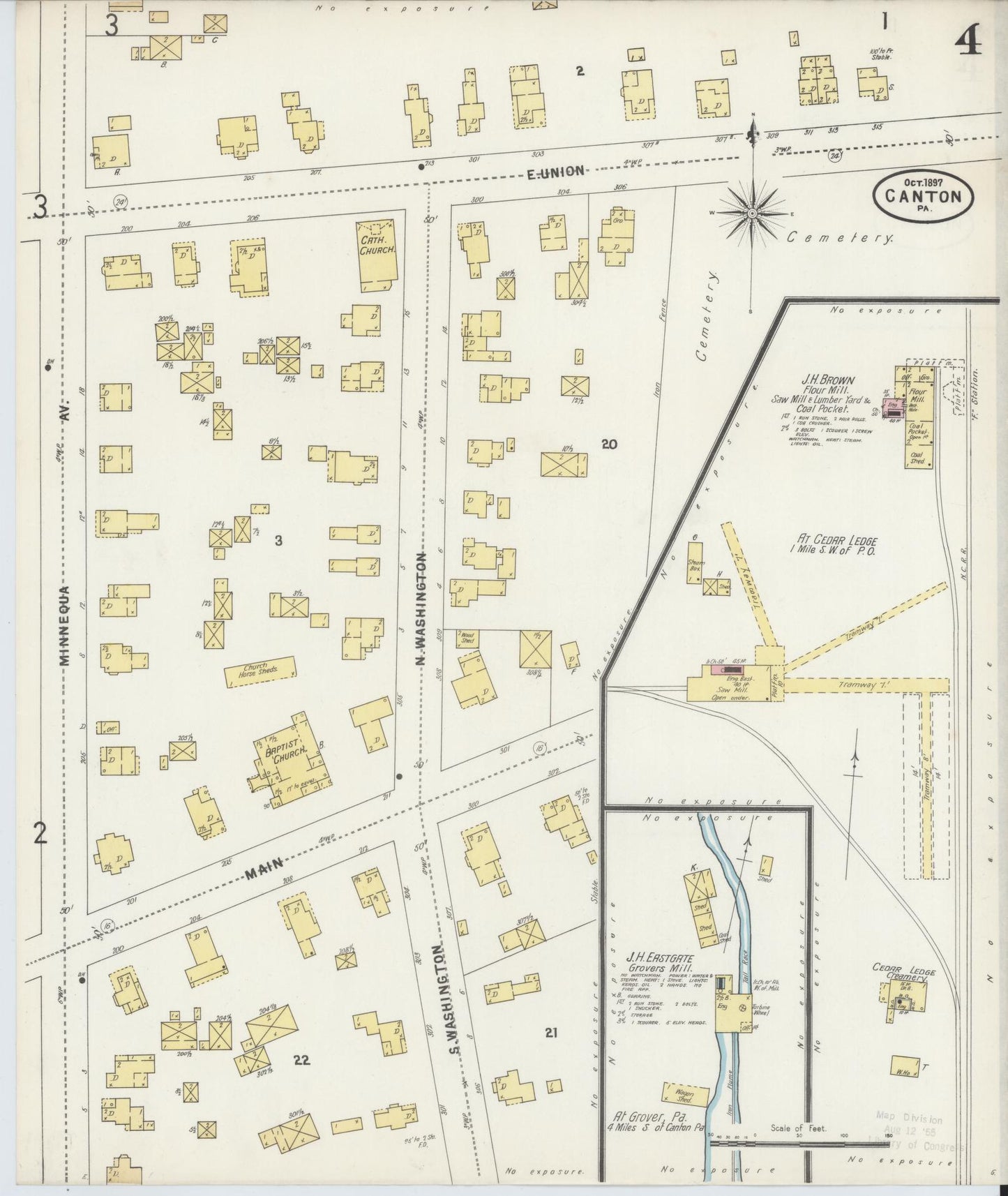 Sanborn Fire Insurance Map from Canton, Bradford County, Pennsylvania (1897), Sheet #0004 - Historic Sanborn Fire Insurance Map Print, vintage old map wall art, antique decor, genealogy gift, Pennsylvania Pennsylvania map